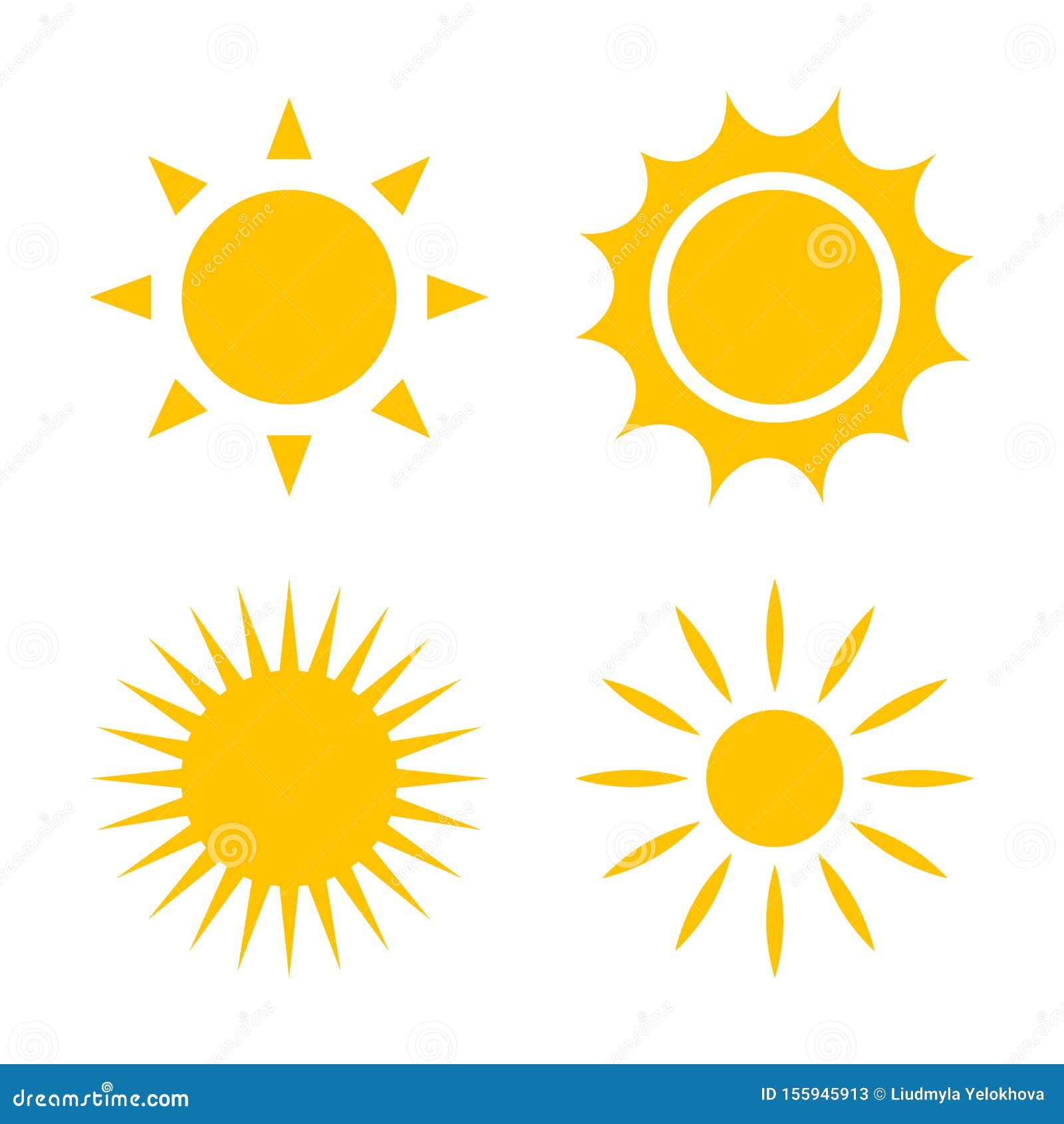 Set of Yellow Vector Sun Icons Stock Vector - Illustration of orange ...