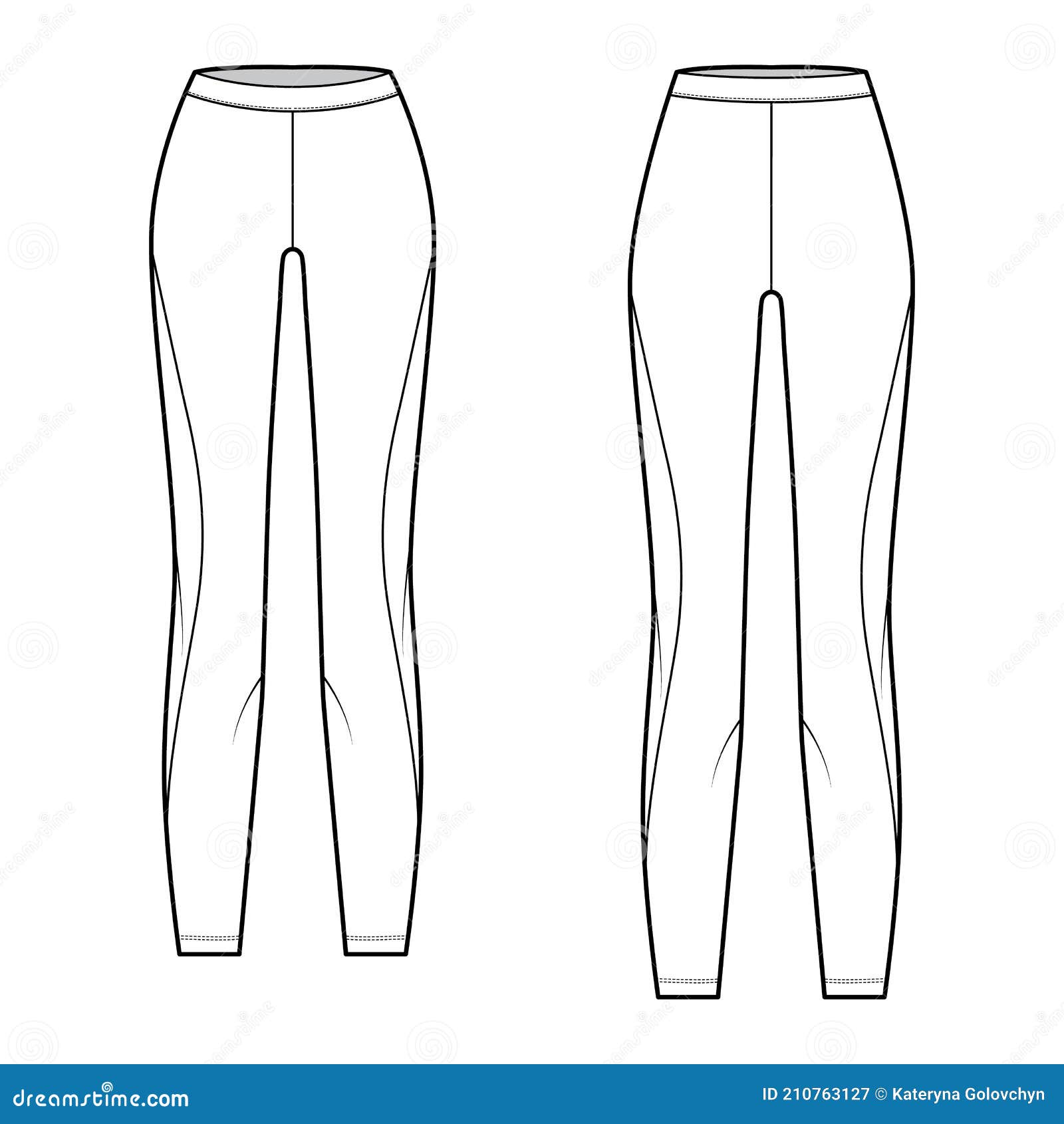 Set of Yoga Pants Leggings Pants Technical Fashion Illustration with ...