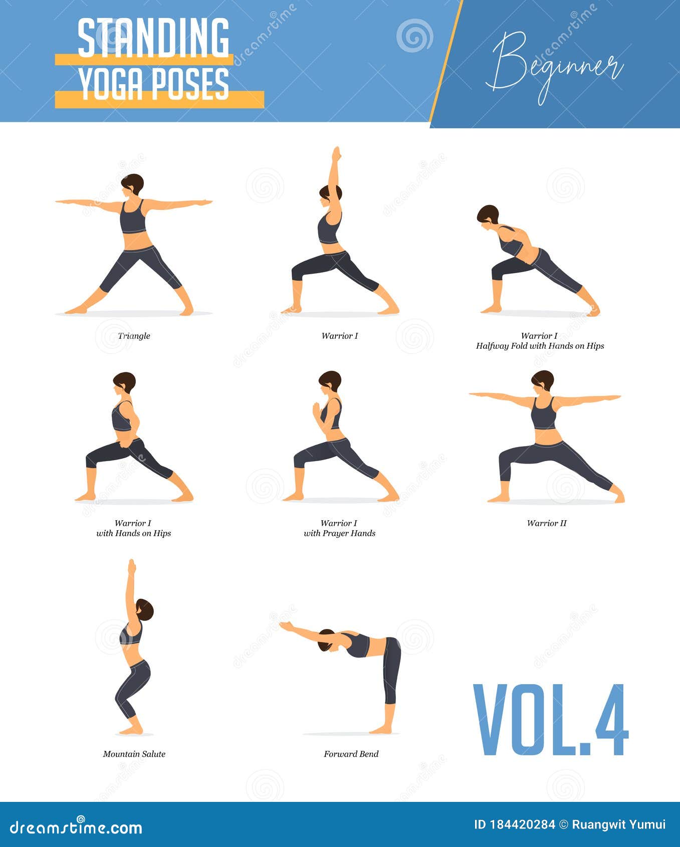 Yoga Poses for Concept of Balancing and Standing Poses in Flat Design  Style. Strong Woman Exercising for Body Stretching. Vector. Stock Vector -  Illustration of design, benefit: 184420284