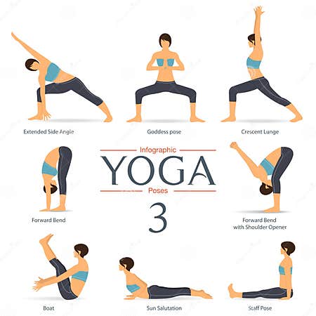 Set of Yoga Poses in Flat Design . Yoga Infographics. Vector. Stock ...