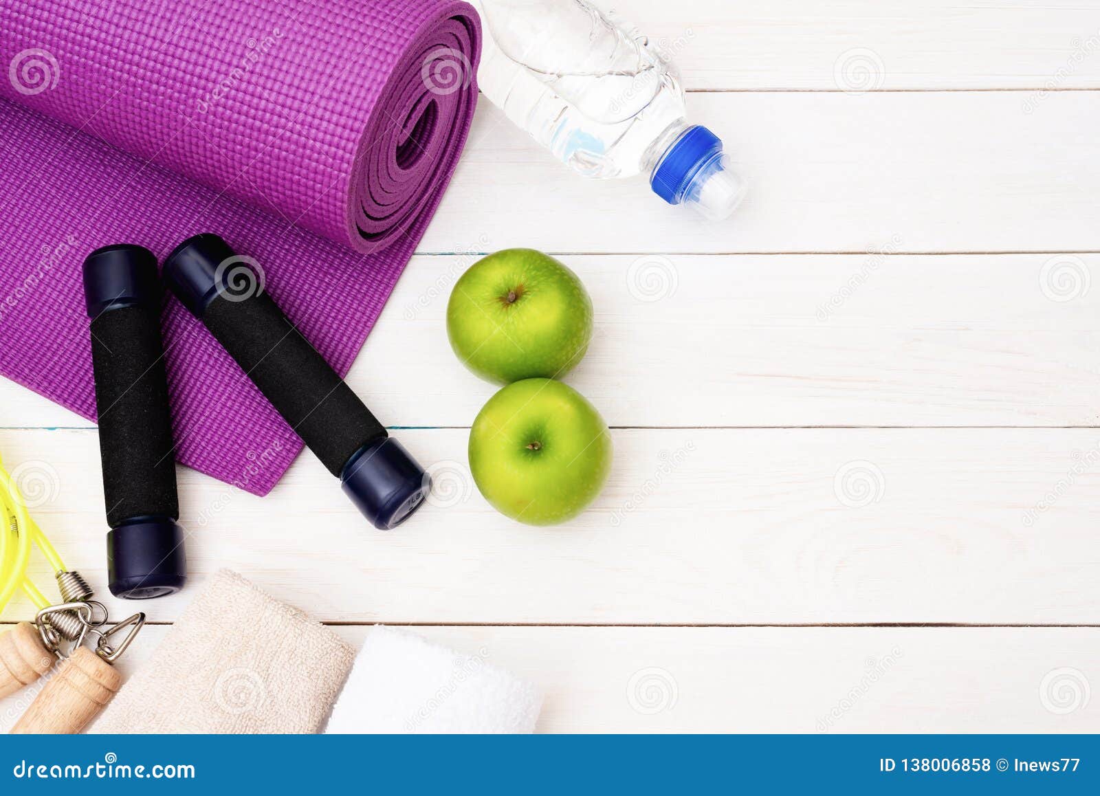 https://thumbs.dreamstime.com/z/set-yoga-practice-purple-mat-dumbbell-towel-bottle-water-green-apple-jump-rope-exercise-equipment-top-view-copy-space-138006858.jpg
