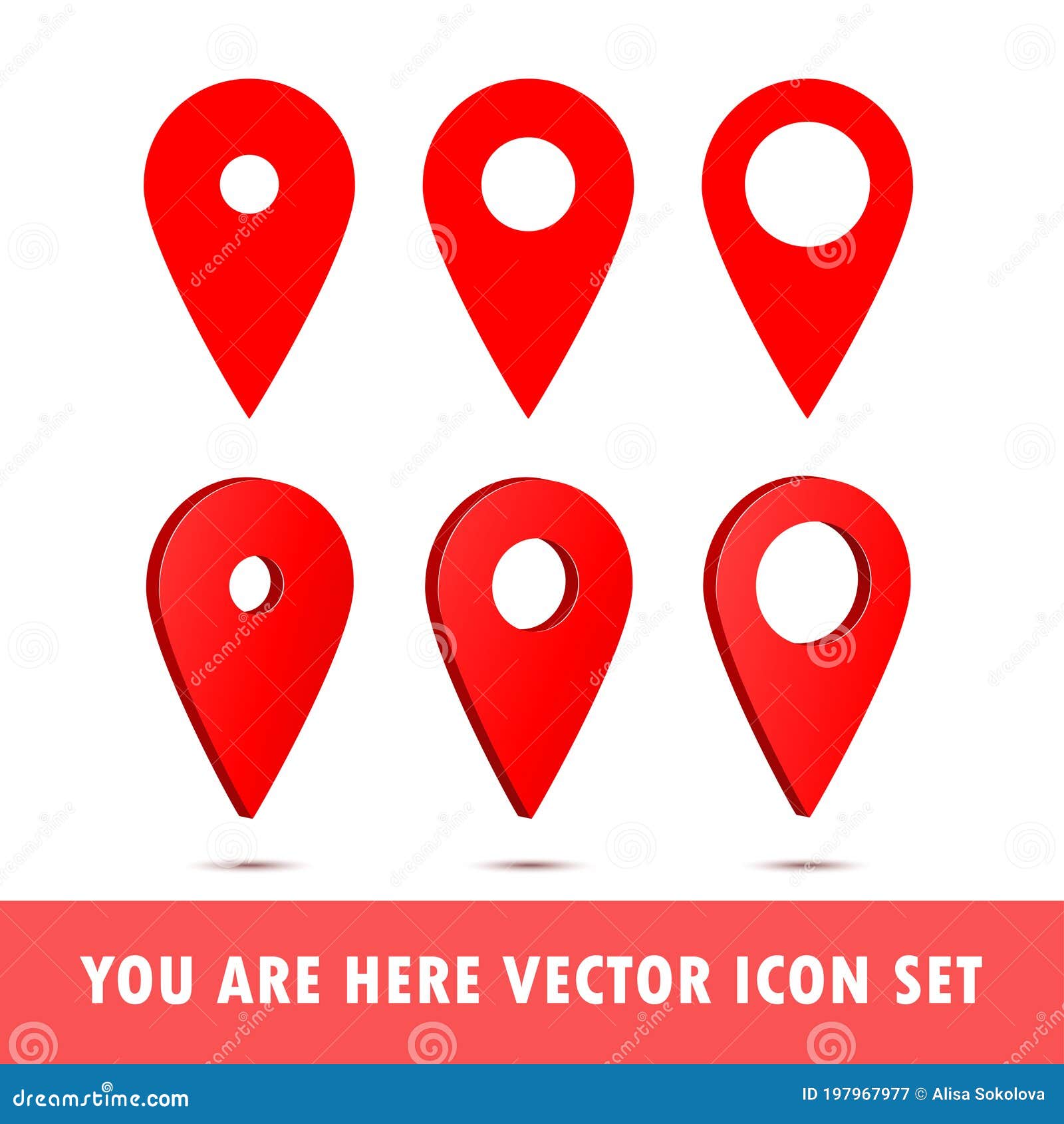 Set of You are Here Gps Navigation Map Pointer. Stock Vector