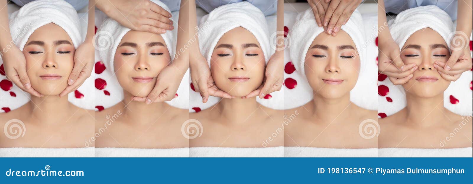 Set Of Young And Beautiful Asian Woman In Massage Spa Salon Traditional Oriental Therapy And