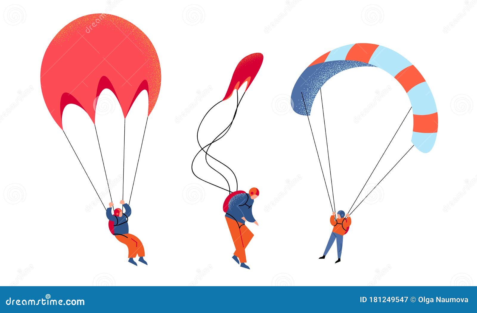 Set Of Young People Skydivers With Parachutes Vector Illustration Stock