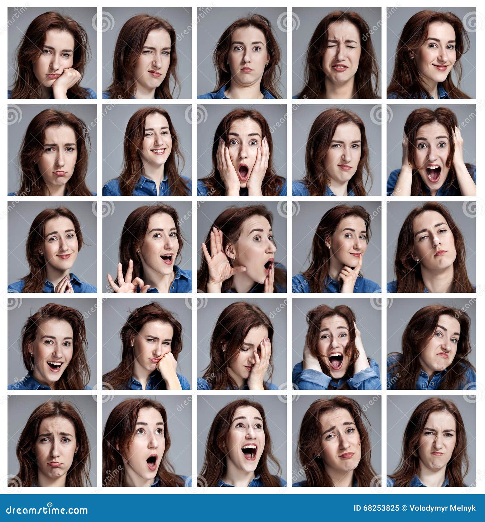 Set of Young Woman S Portraits with Different Emotions Stock Image ...
