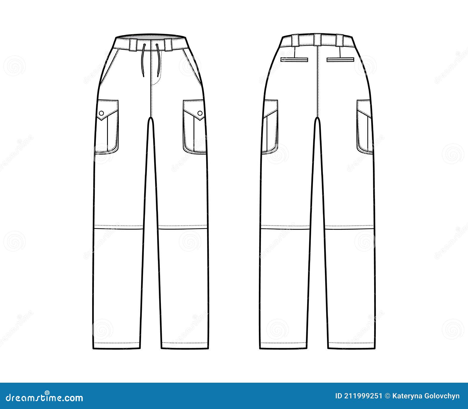 Set of Zip-off Convertible Pants Technical Fashion Illustration with ...