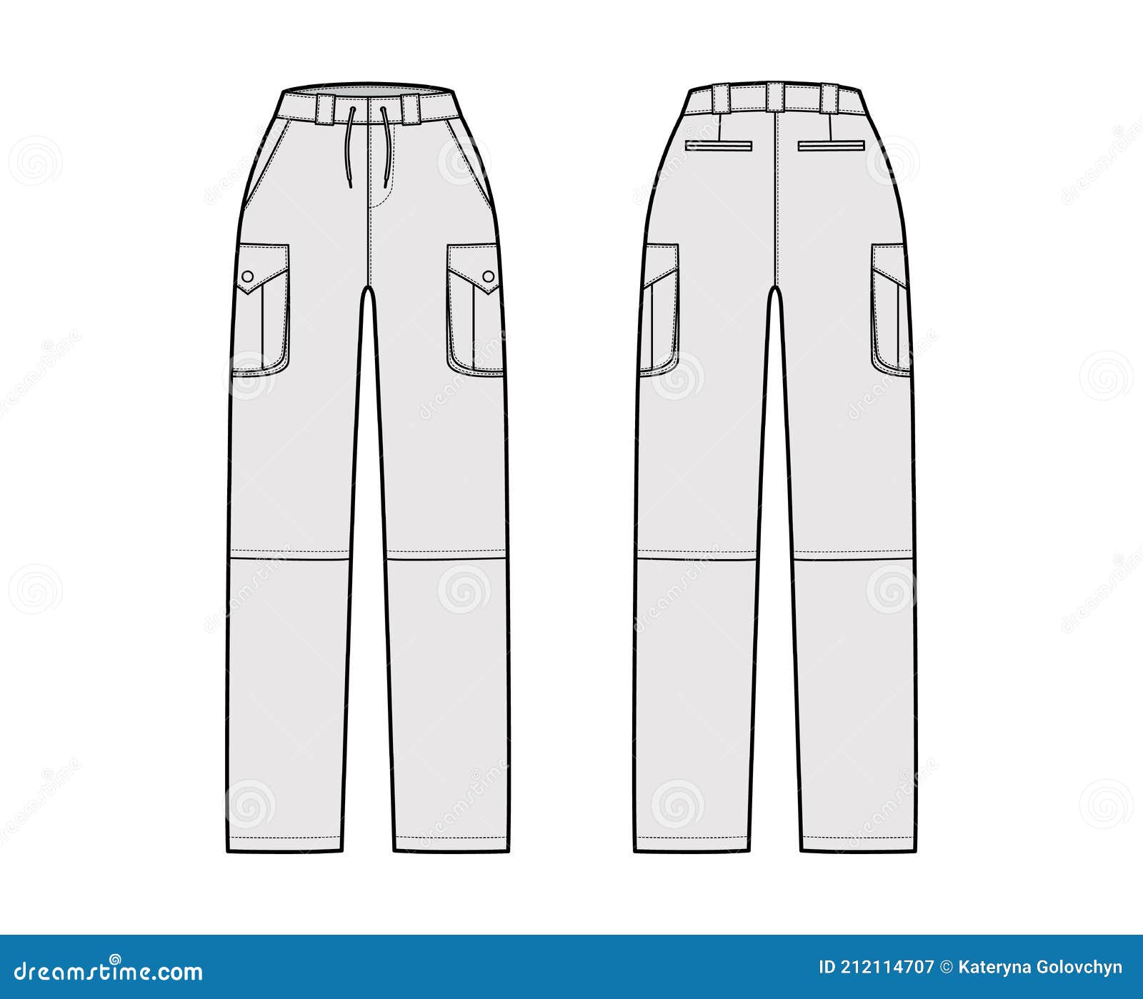 Set of Zip-off Convertible Pants Technical Fashion Illustration with ...