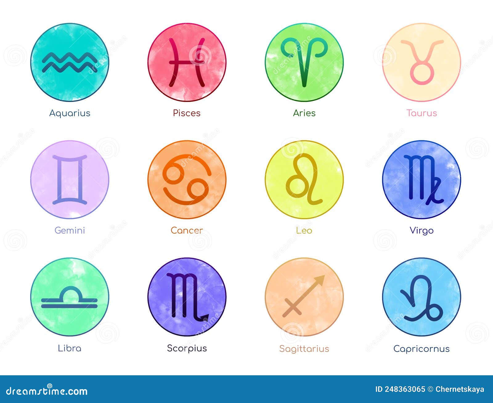 Set with 12 Zodiac Signs on White Background, Illustration Stock ...