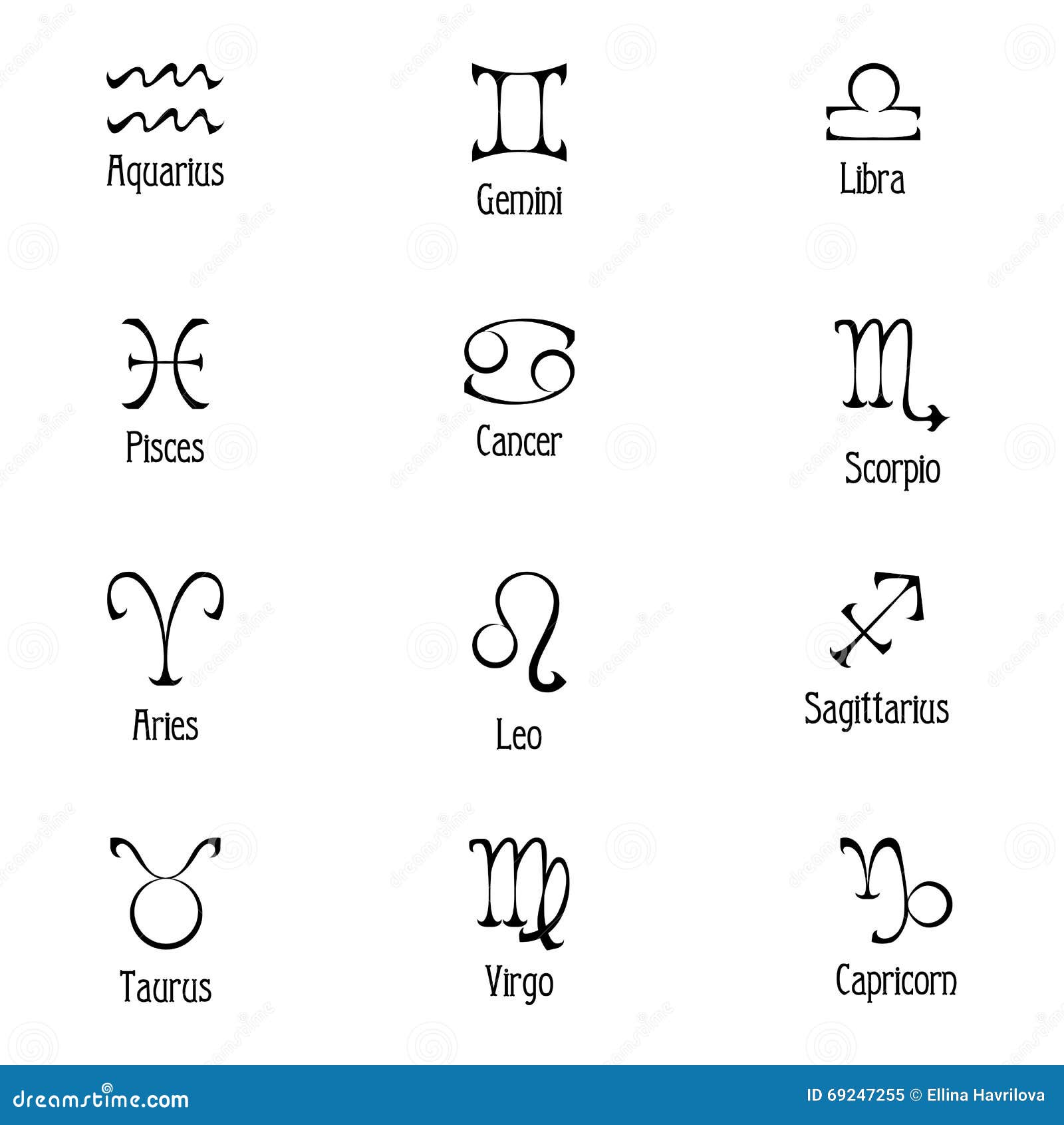 A set of zodiac symbols stock vector. Illustration of lunar - 69247255