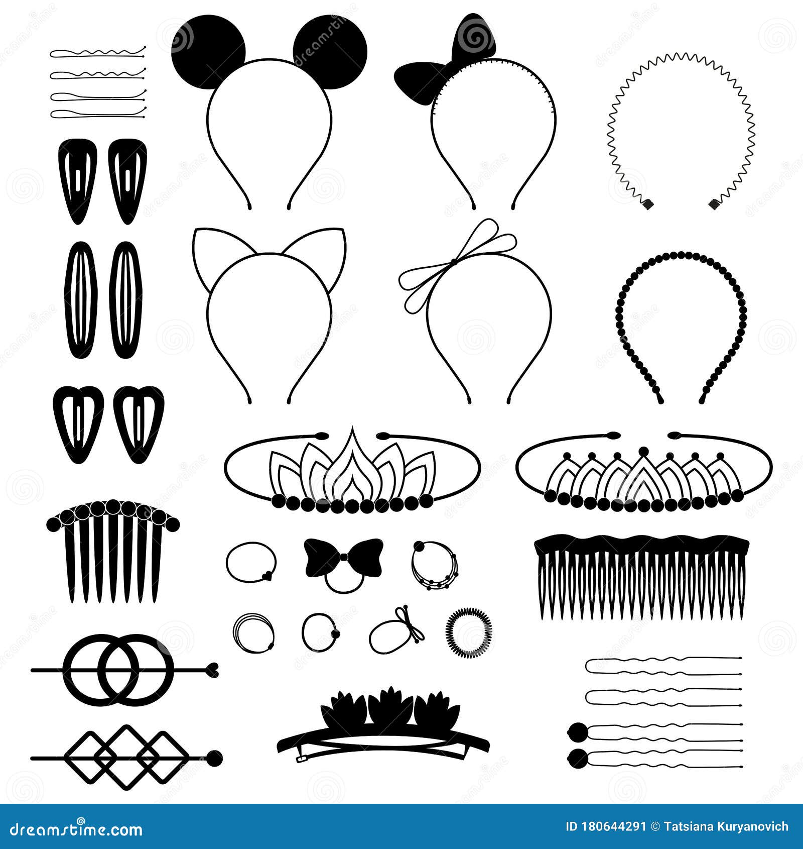 Set Zwarte Pictogrammen Van Haaraccessoires Vectorillustratie Illustratie - Illustration of haarstijl, kapper: