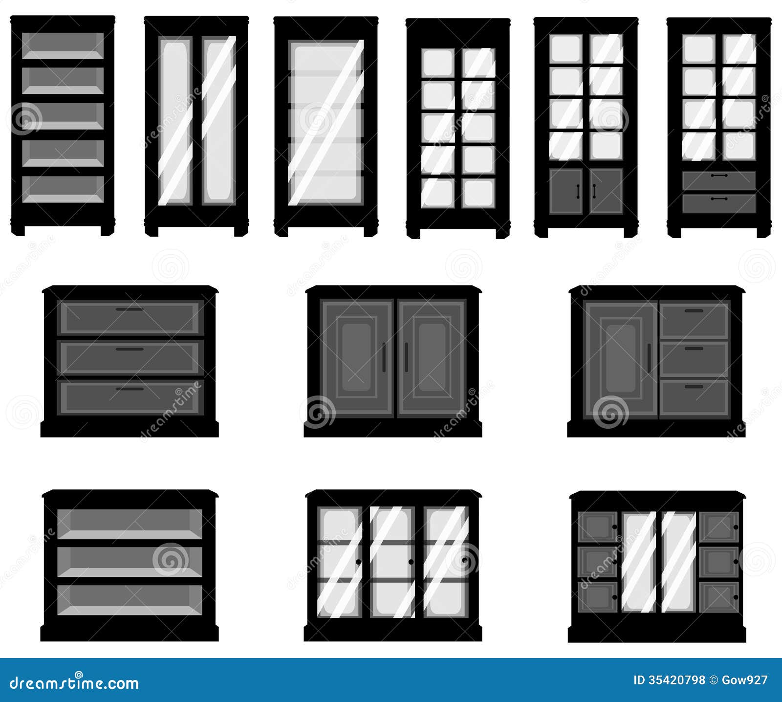 Sets Of Silhouette Cabinets, Create By Vector Royalty Free 