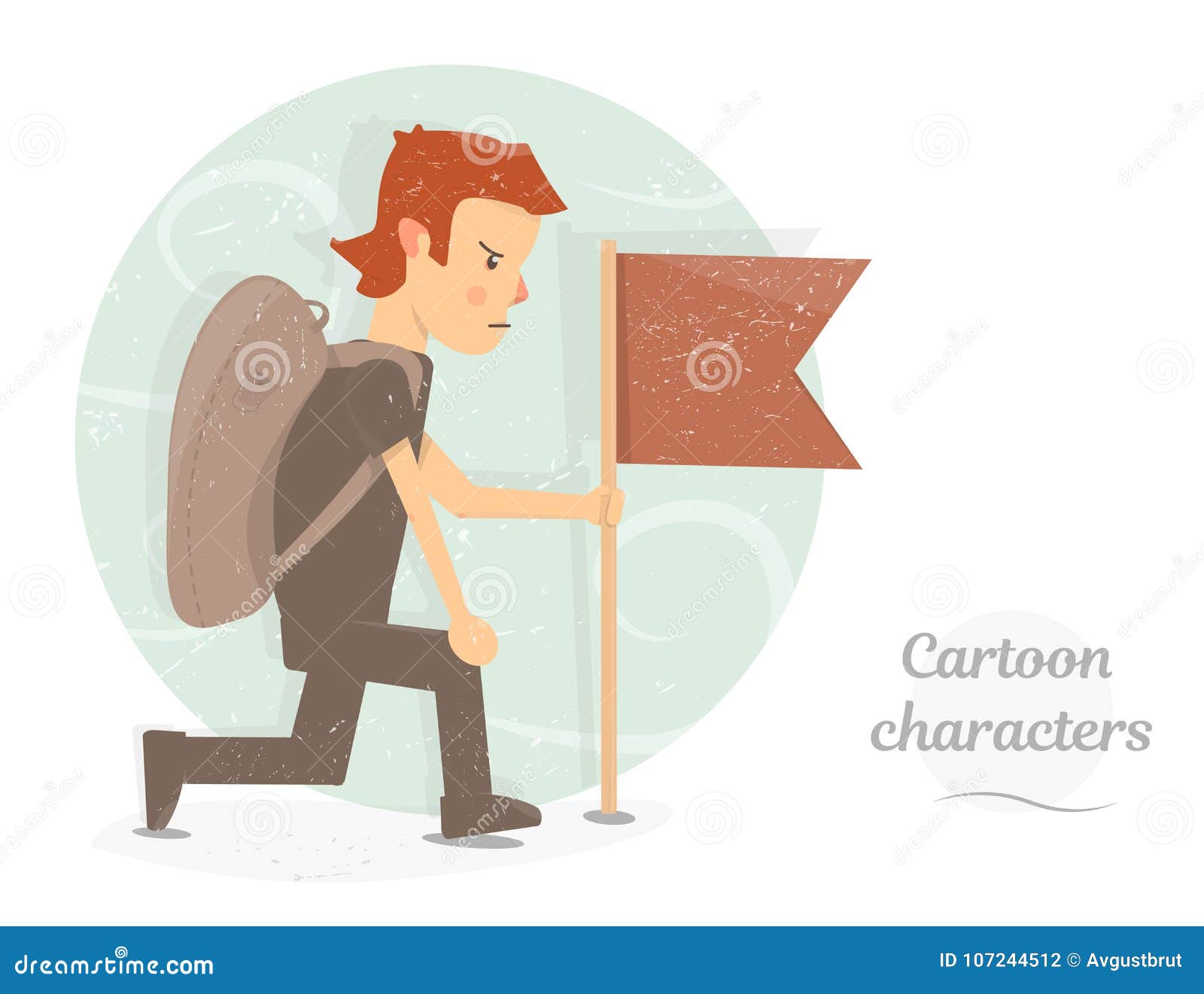 Setting and Achieving Goals. Vector Character. Boy Cartoon Holding Flag