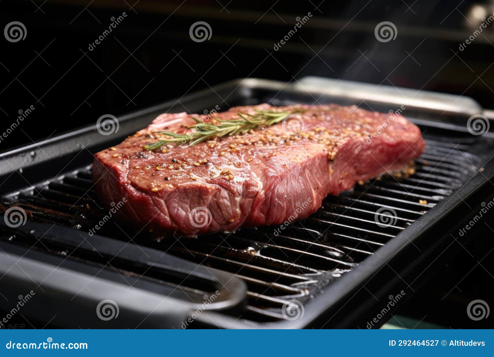 Setting a Trimmed Ribeye Steak on a Grill Pan Stock Image Image of