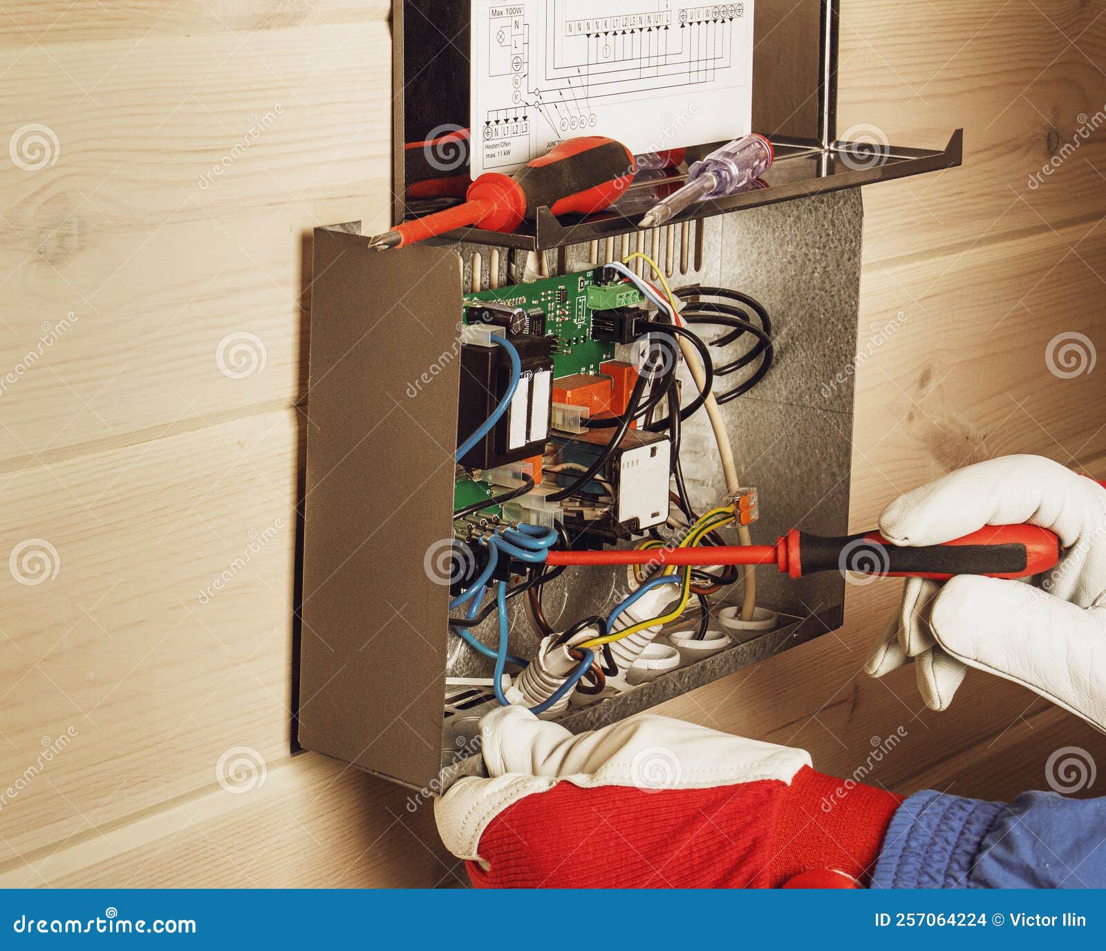 Setting the Voltage Block for the Finnish Sauna Stock Photo Image of
