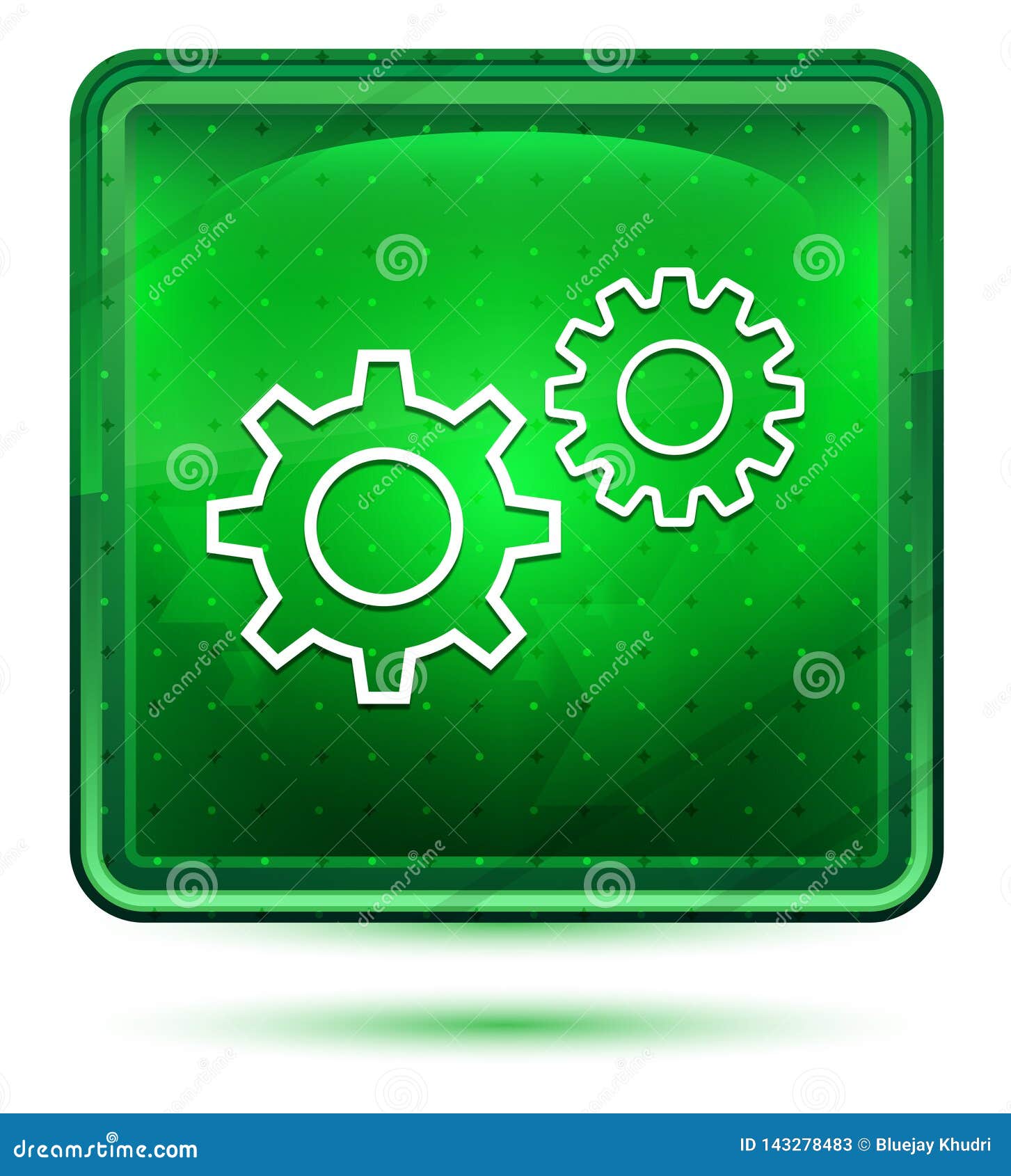 Settings Process Icon Neon Light Green Square Button Stock ...
