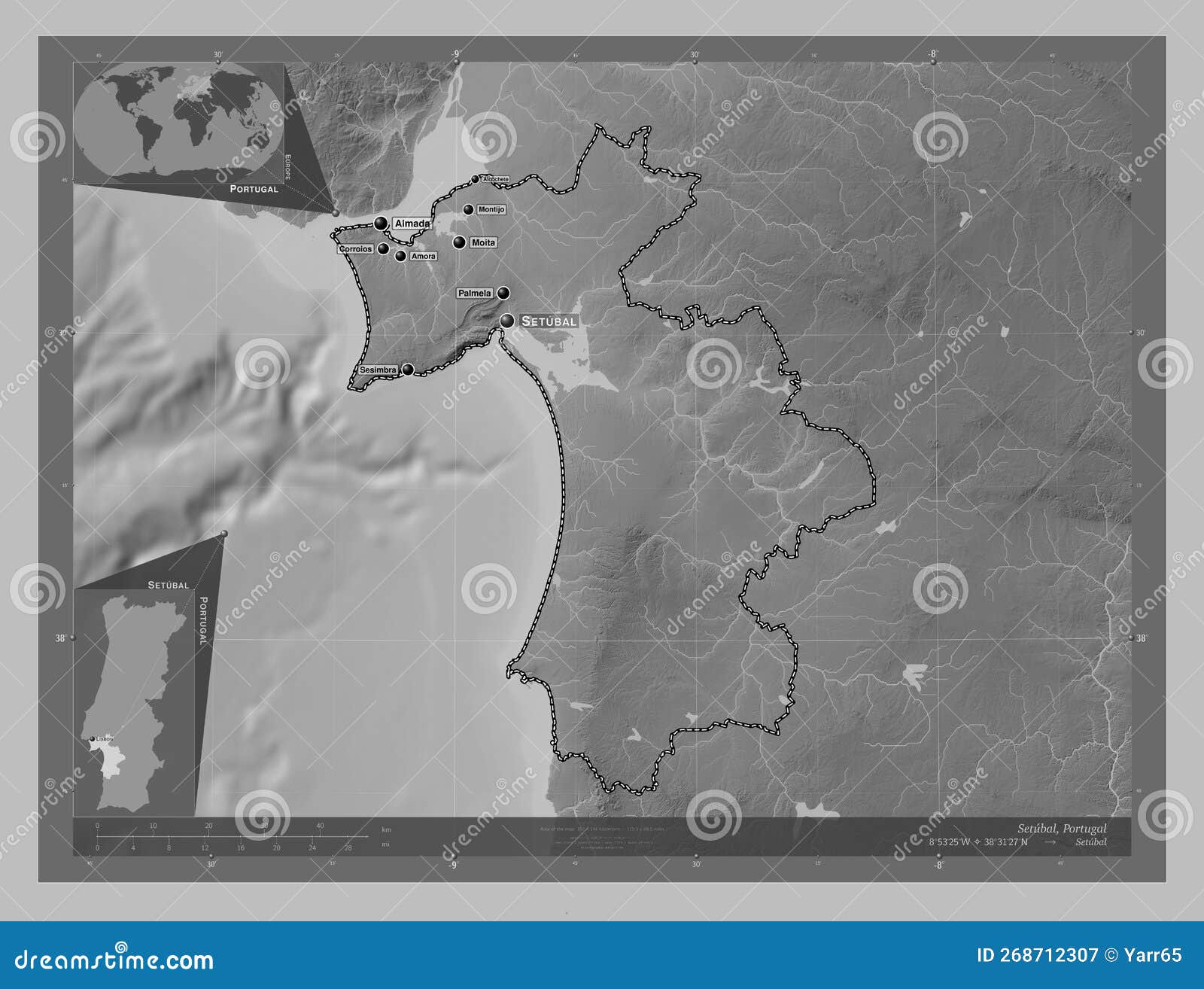 Detailed elevation map of Portugal with cities, Portugal