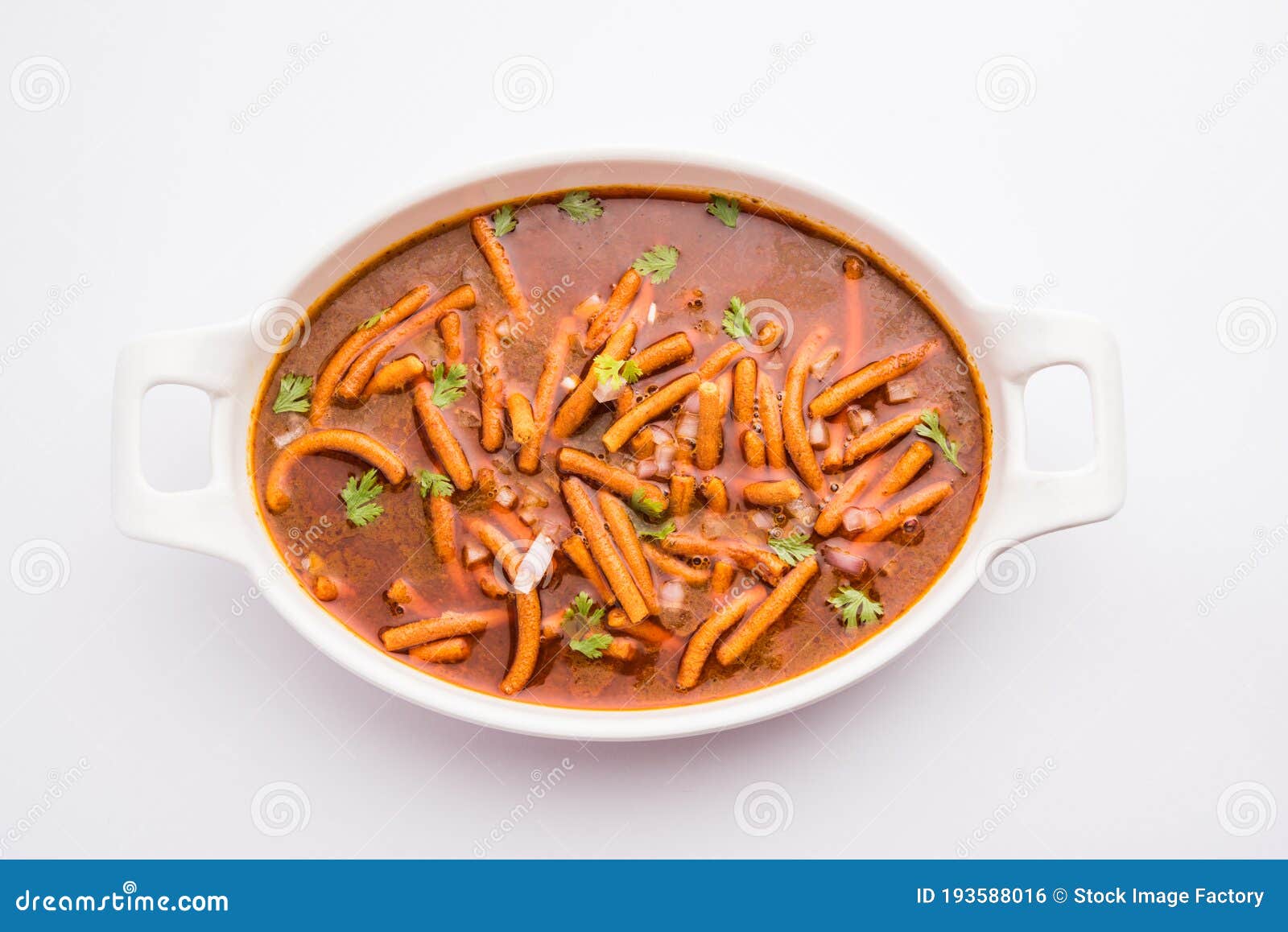 Spicy Sev Bhaji Or Ganthiya Nu Shaak Recipe From India Stock Photo