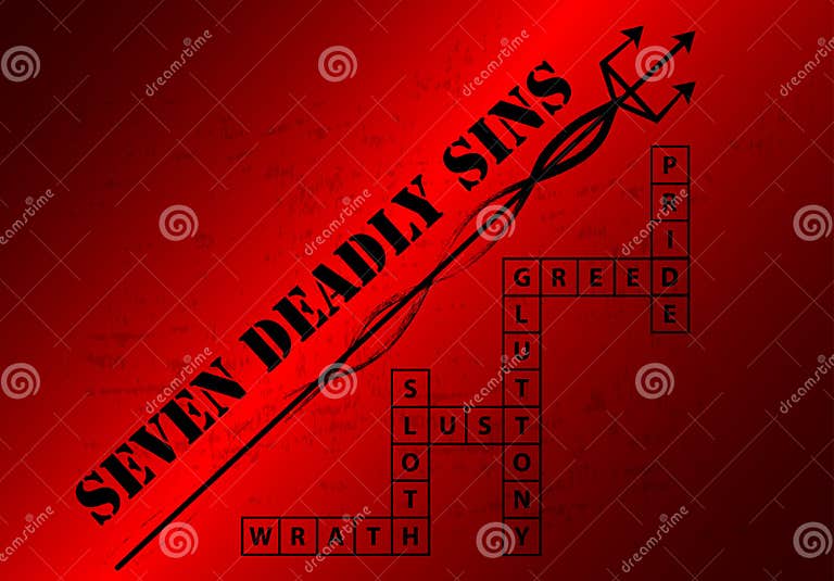 Seven Deadly Sins Blackground with Crossword Stock Vector