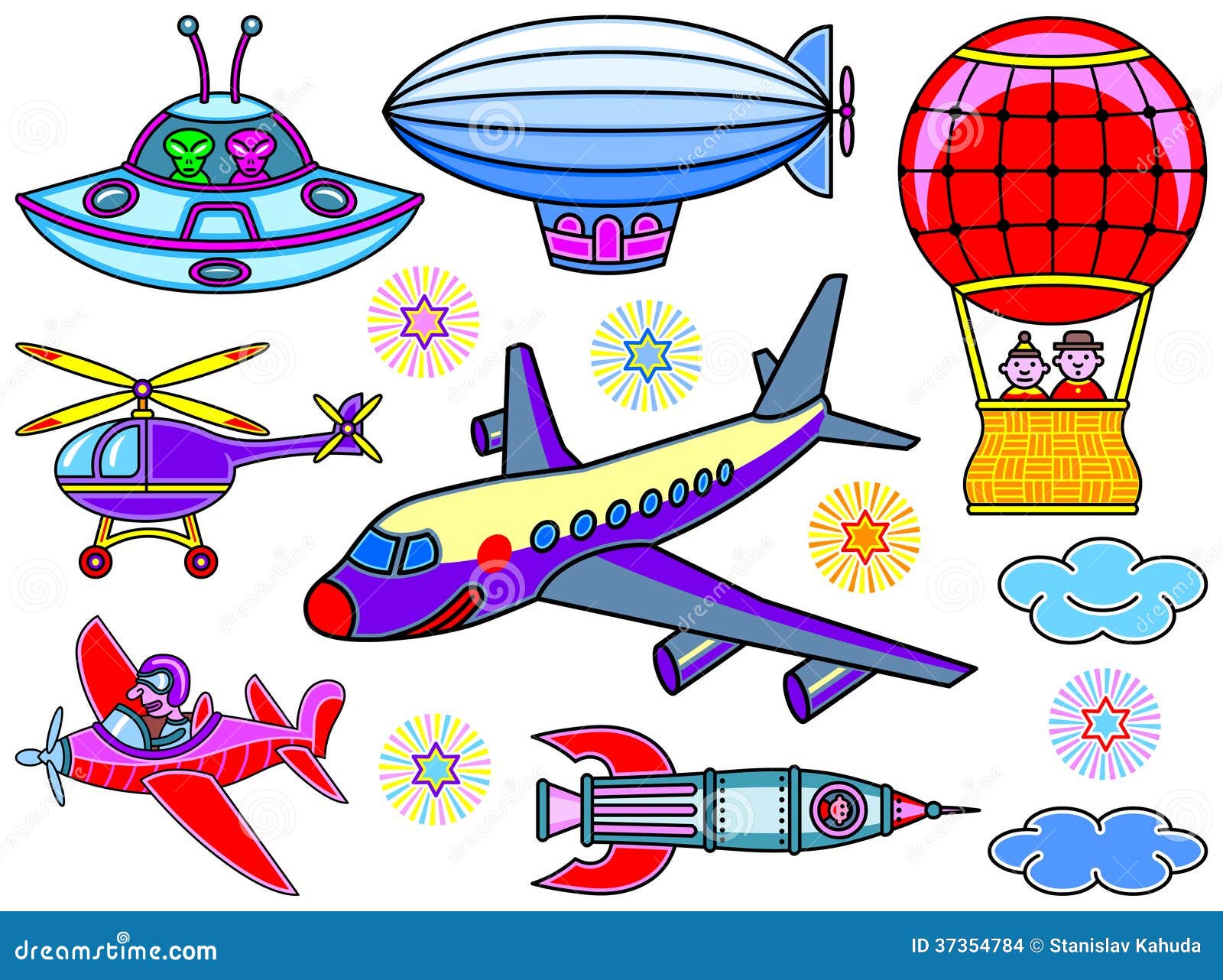 Seven flying vehicles stock vector. Illustration of transport 37354784