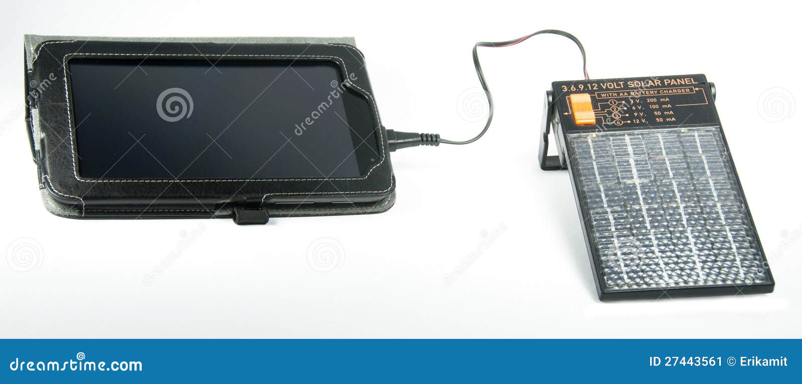 Seven Inch Tablet with a Solar Charger Stock Image Image of black