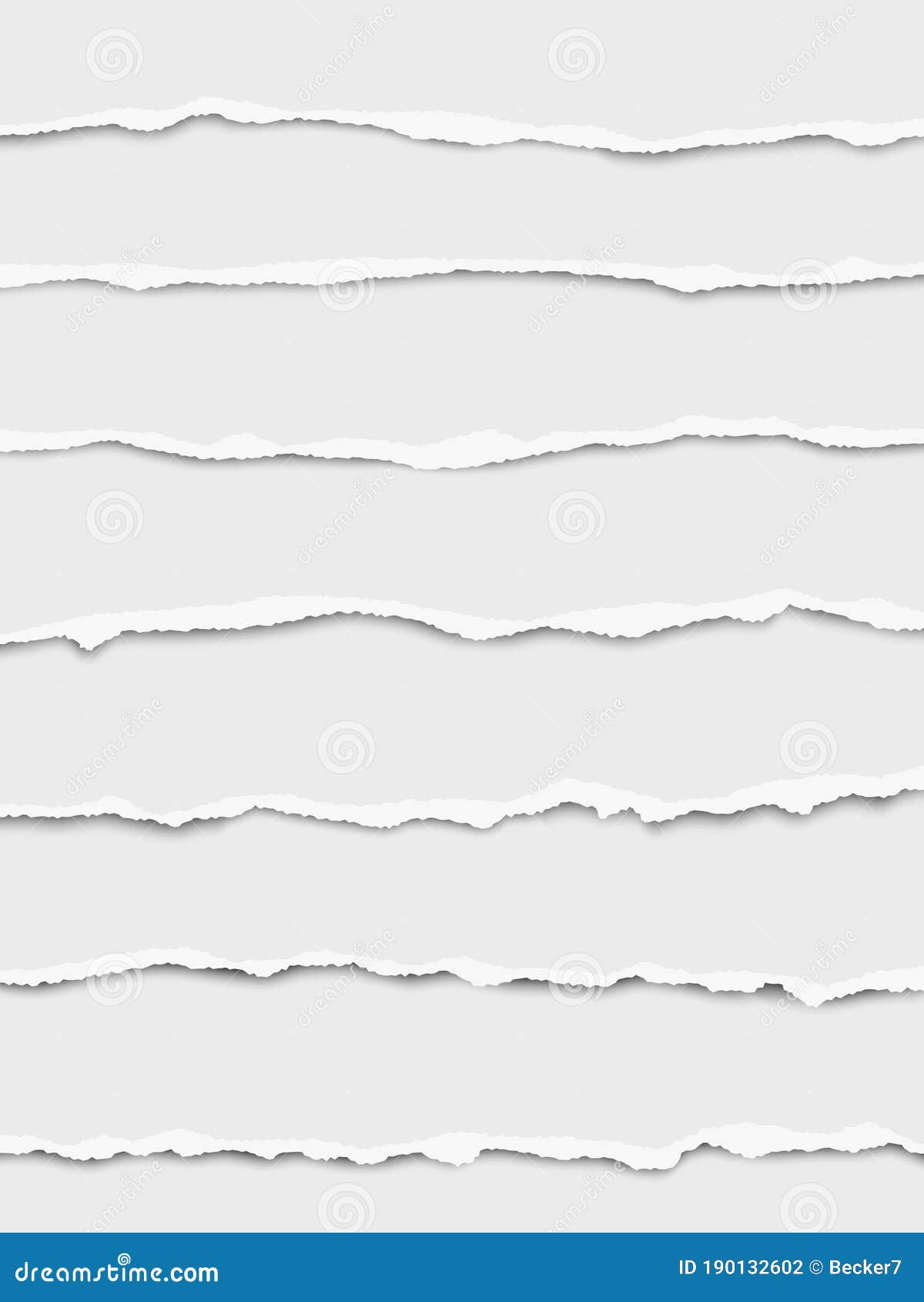 Seven Oblong Torn White Paper Wisps Placed One Under Another with Soft