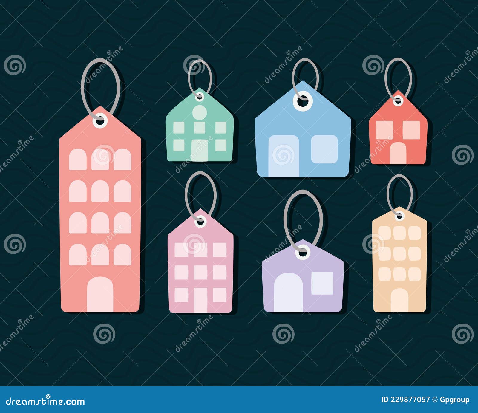 Seven real estate items stock vector. Illustration of apartment 229877057