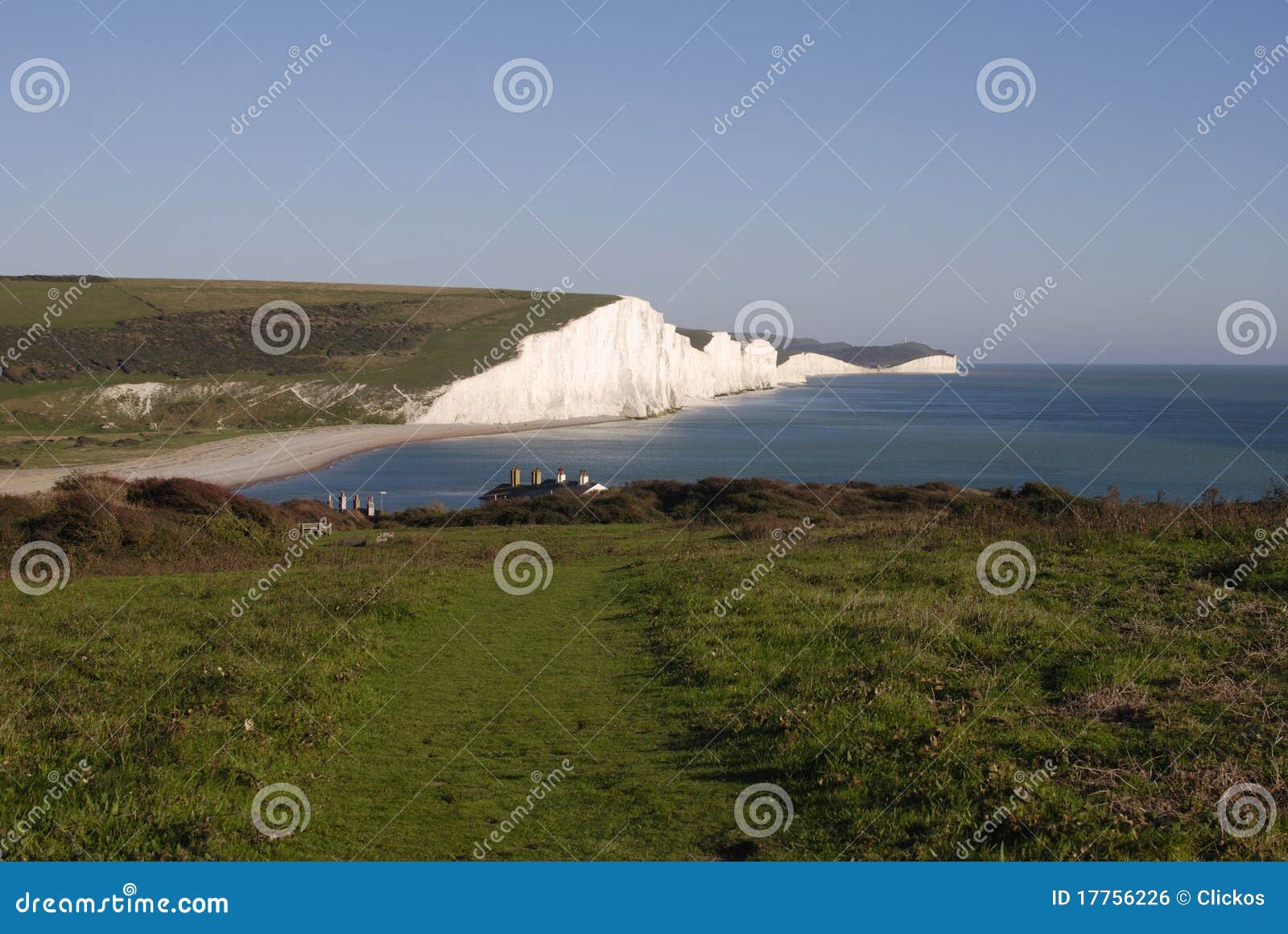 The Seven Sisters Cliffs. England Stock Photo - Image of grass, sand ...