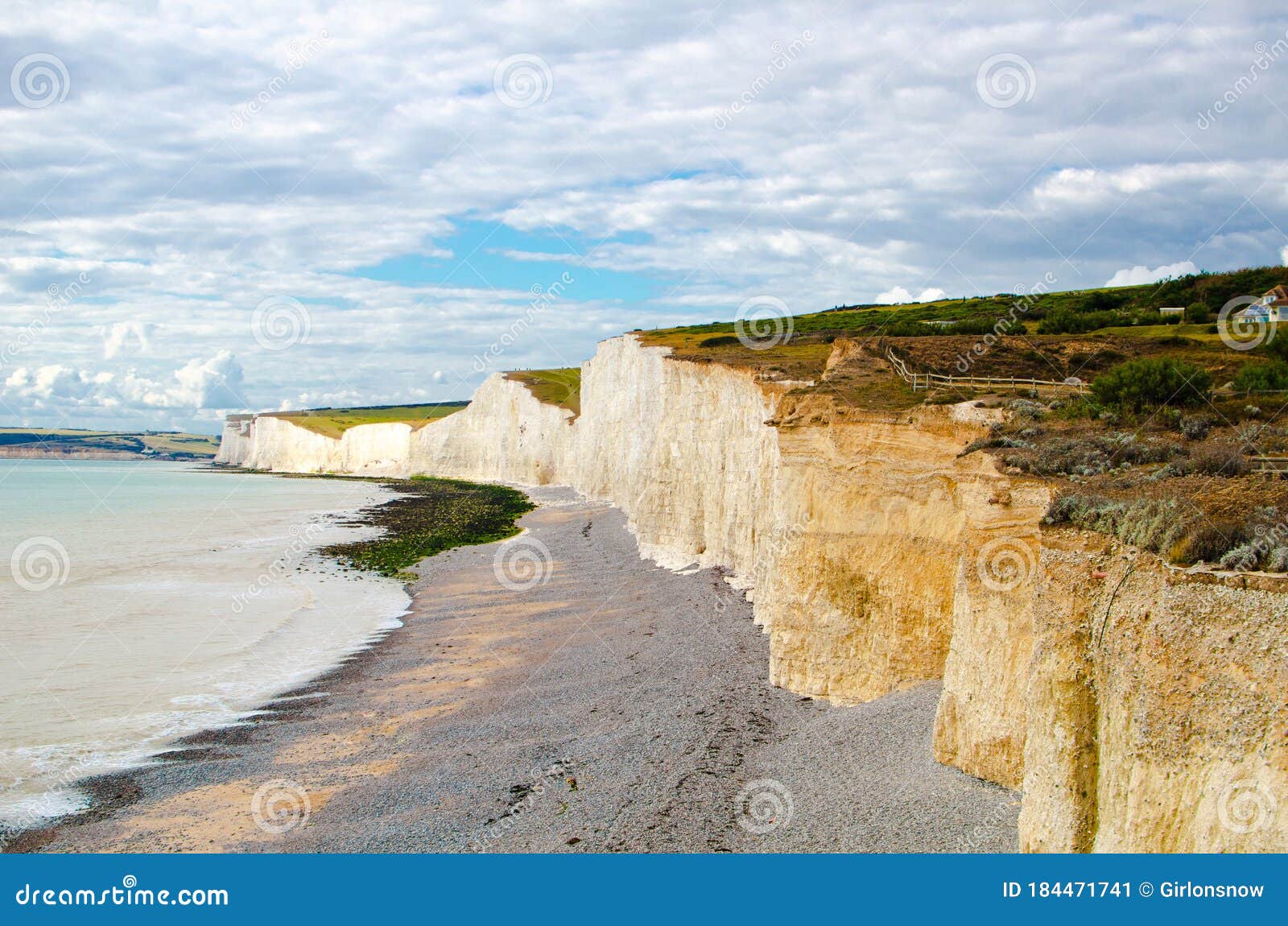 Seven Sisters Cliffs in England on the Cloudy Day in Summer. Stock ...