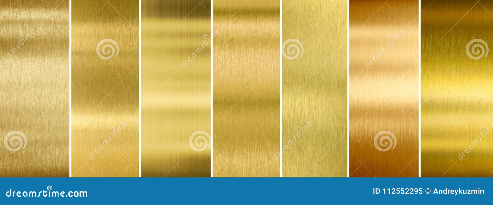 seven various brushed gold metal textures set