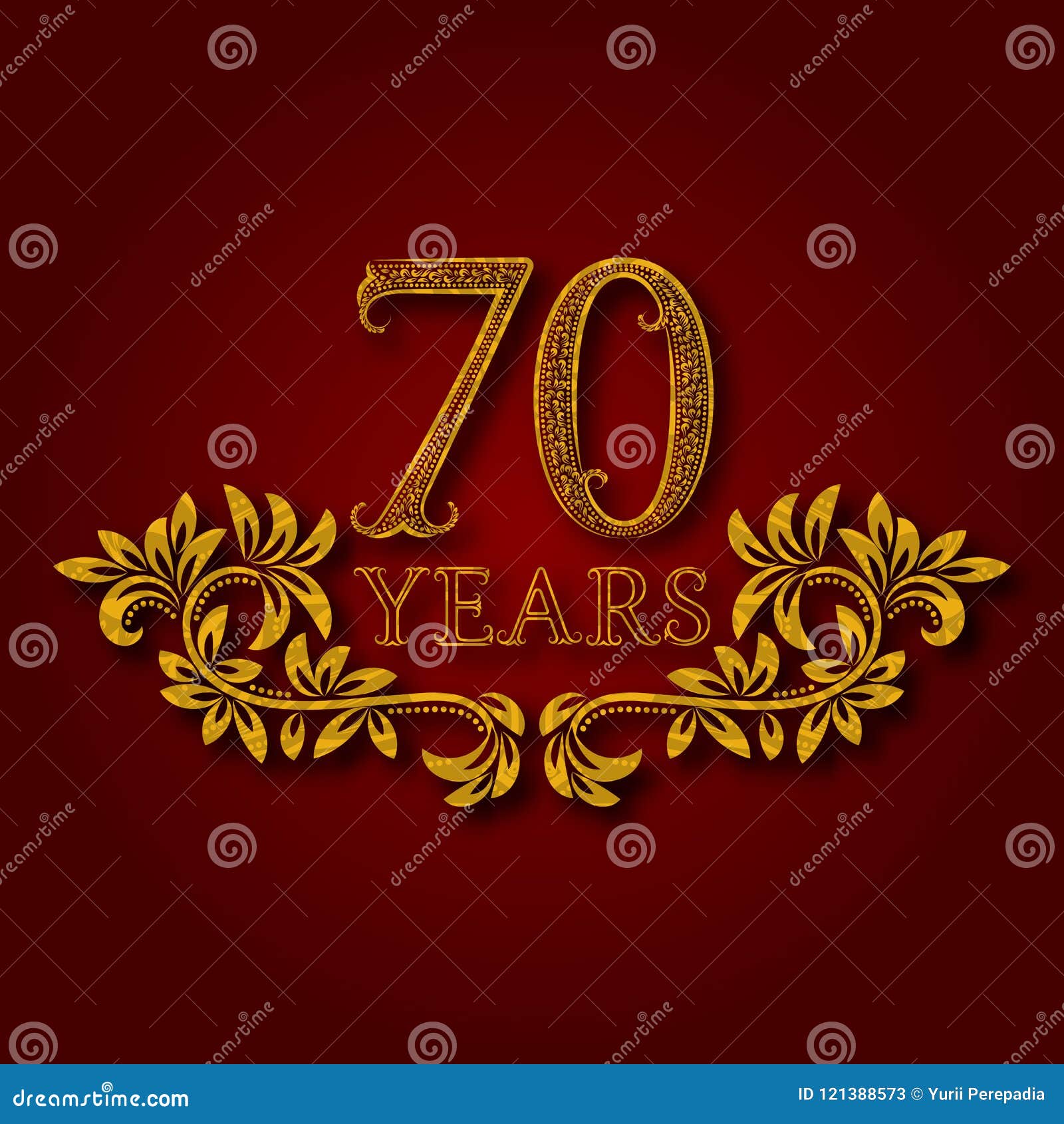 seventy years anniversary celebration patterned logotype. seventieth anniversary vintage golden logo