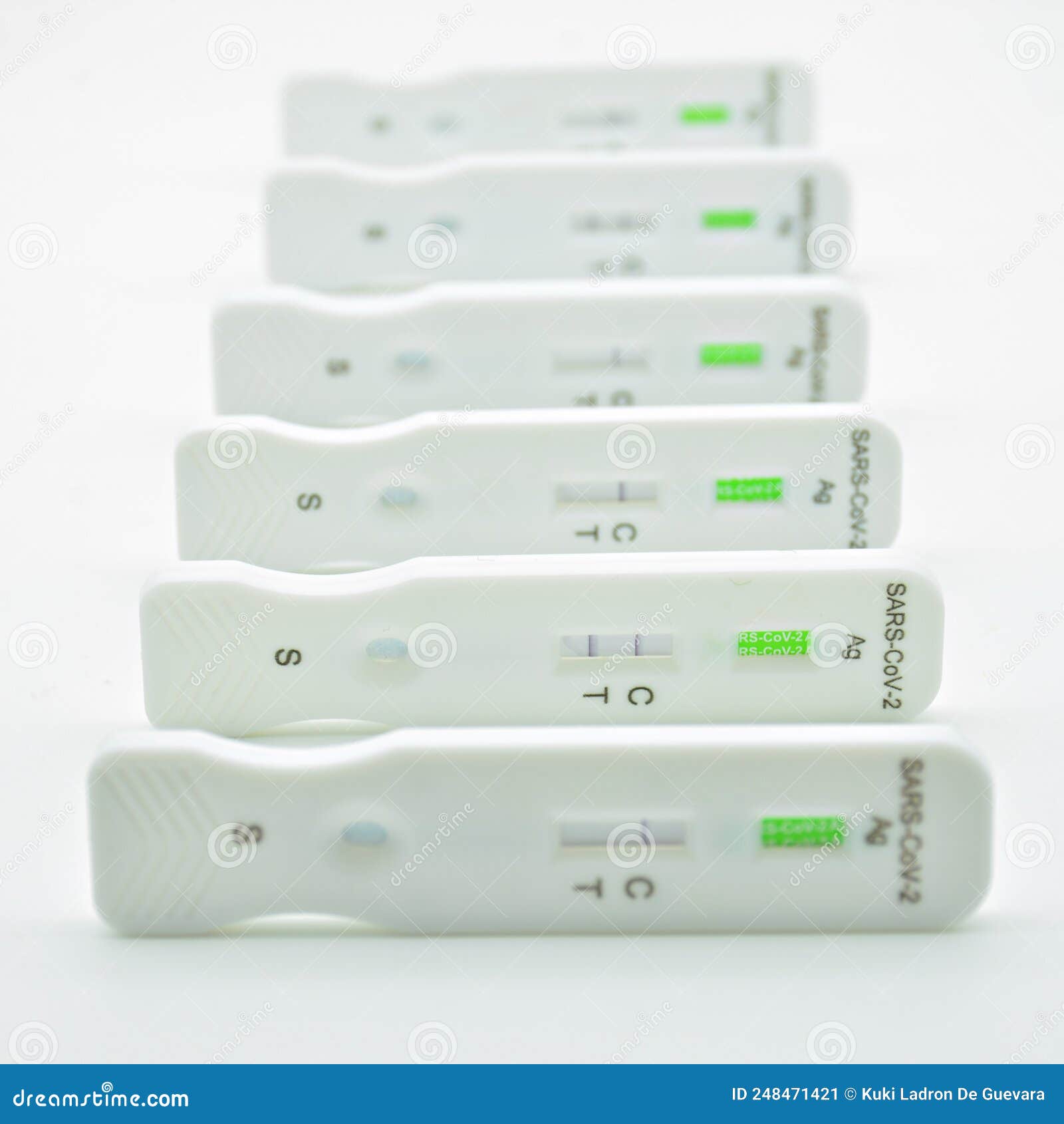 several antigen tests arranged in a row