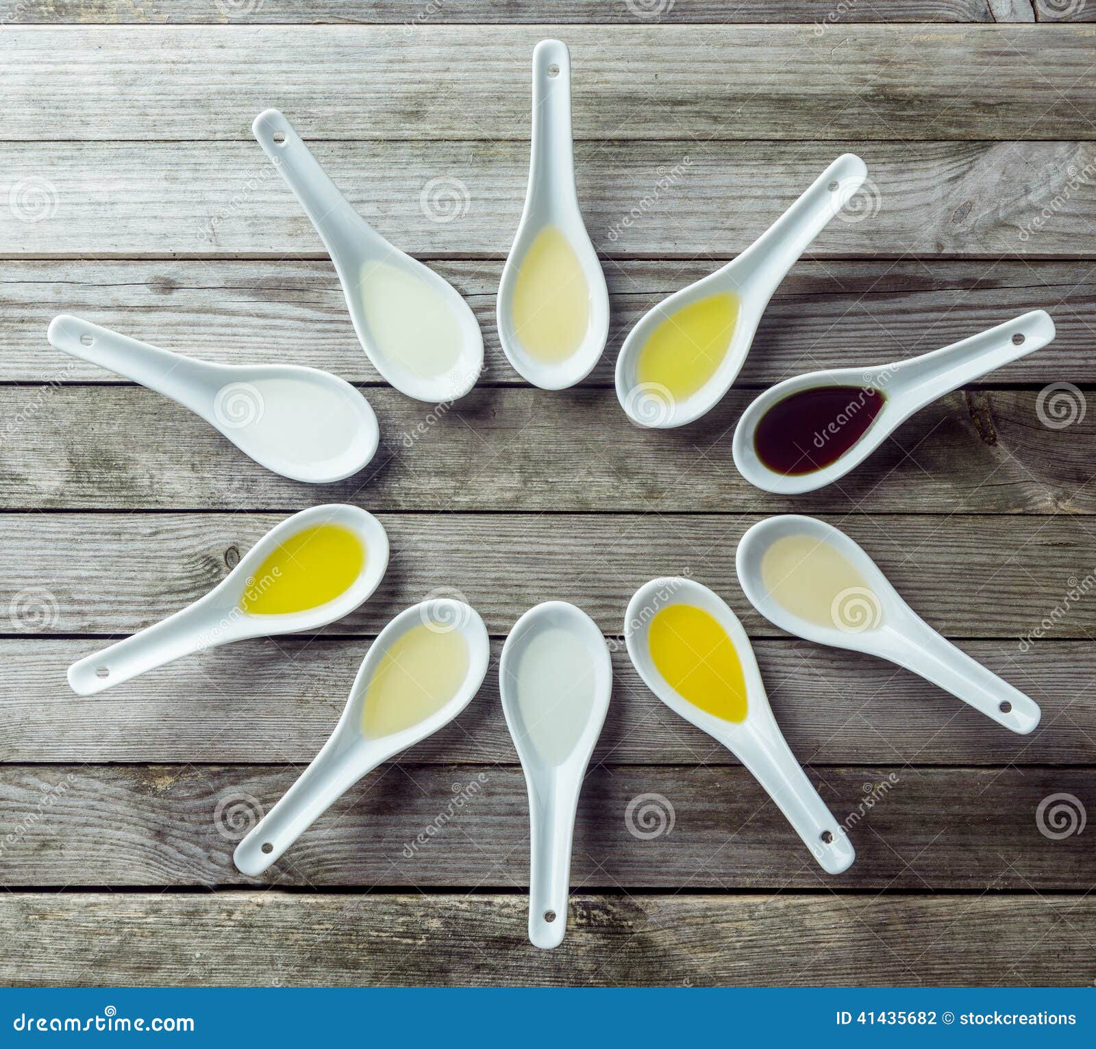 Several Chinese Soup Spoon on Wooden Surface Stock Photo Image of