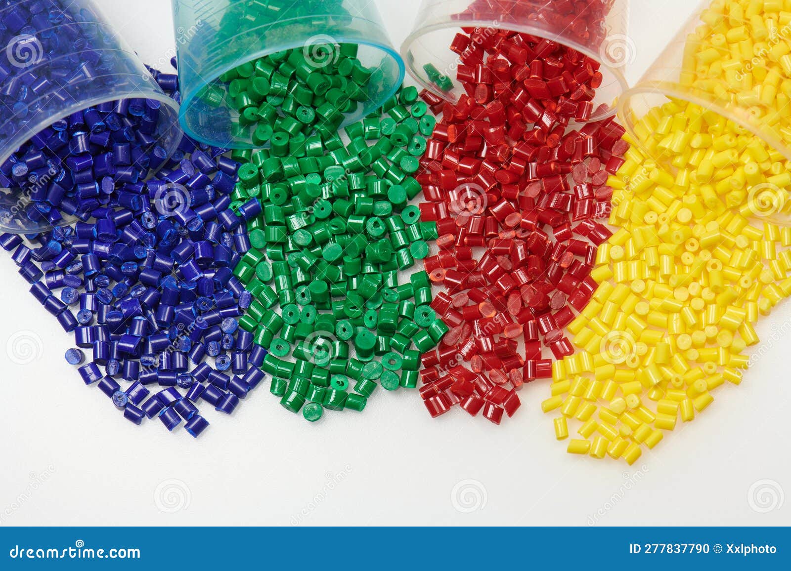 several colored plastic granulate resins laboratory