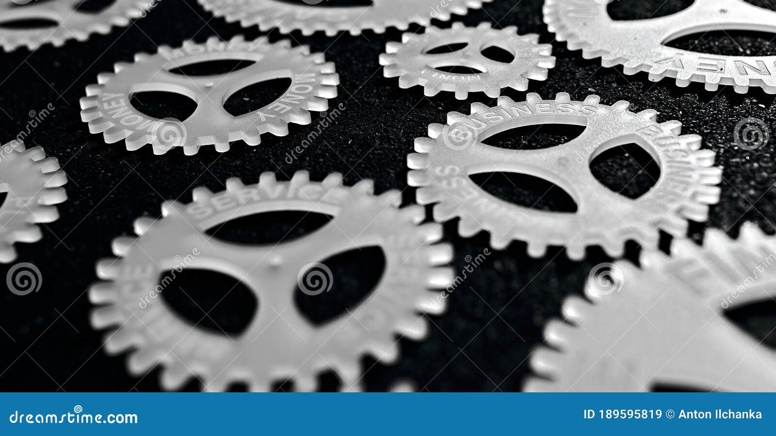 several gears with different inscription. topic of finance. in focus business service money