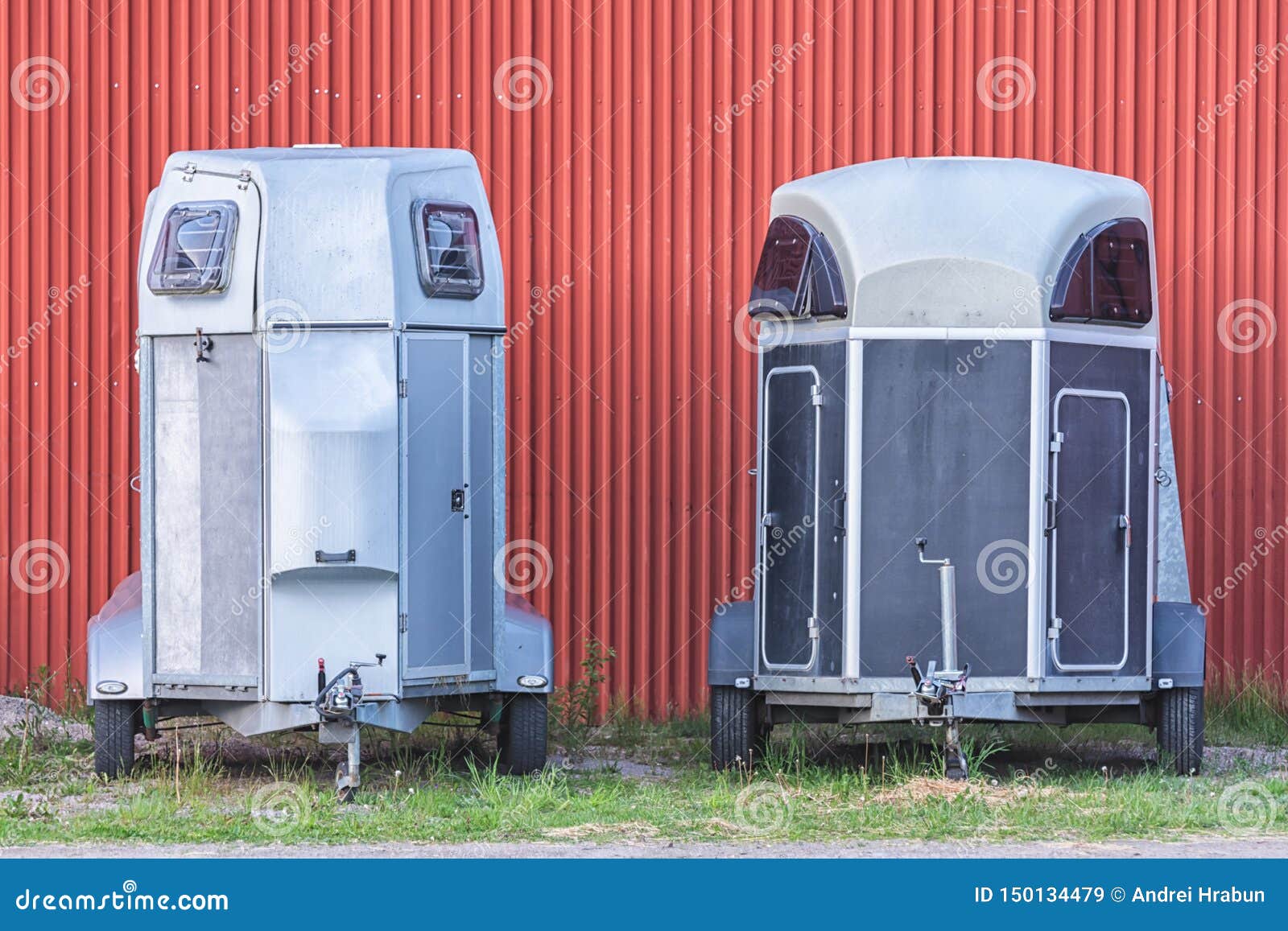 Several Horse Transportation Trailers Parked on the Grass Stock Image -  Image of enclosed, background: 150134479