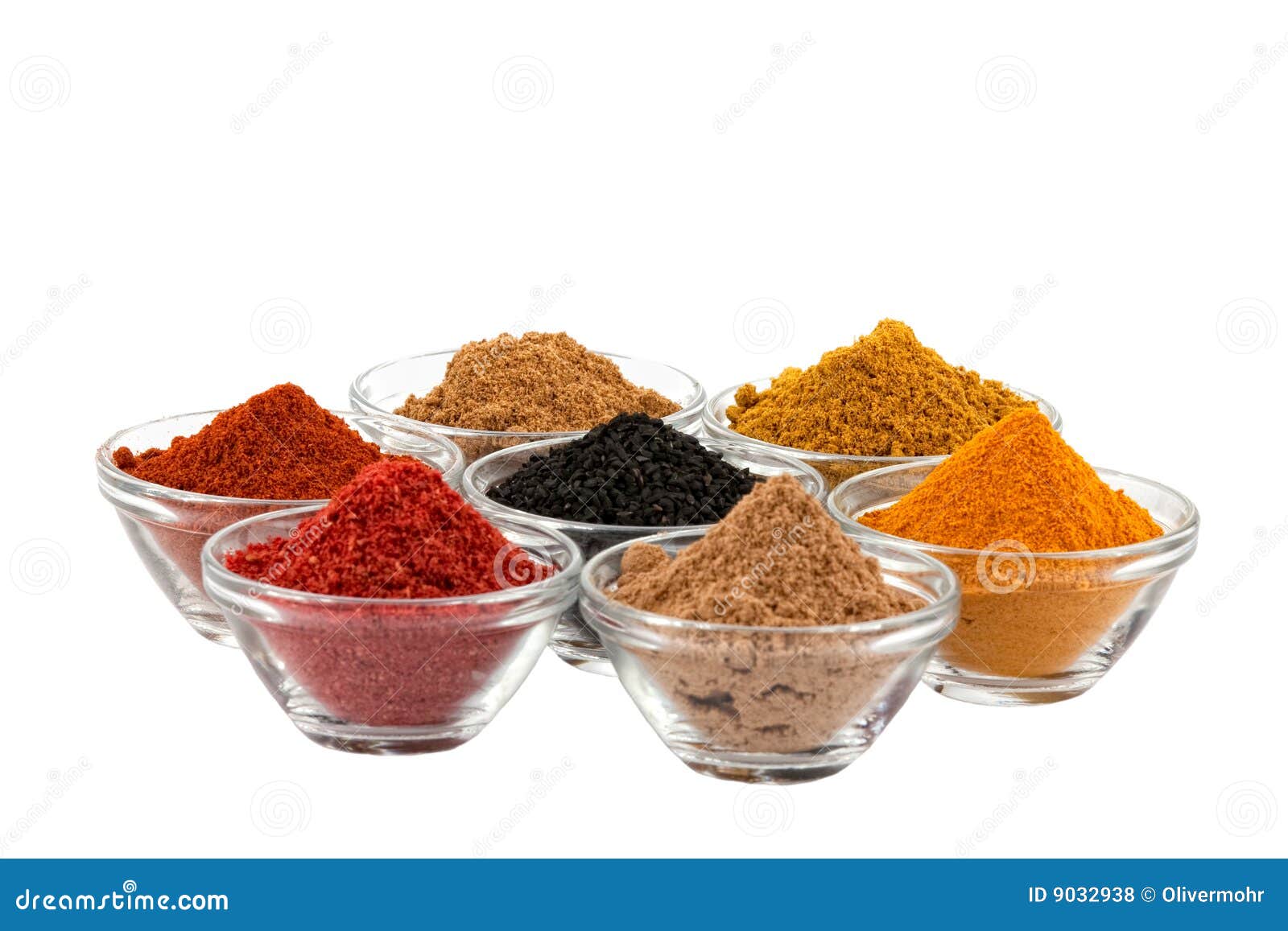 Several Indian Spices in Glass Bowls Bowl Stock Photo Image of