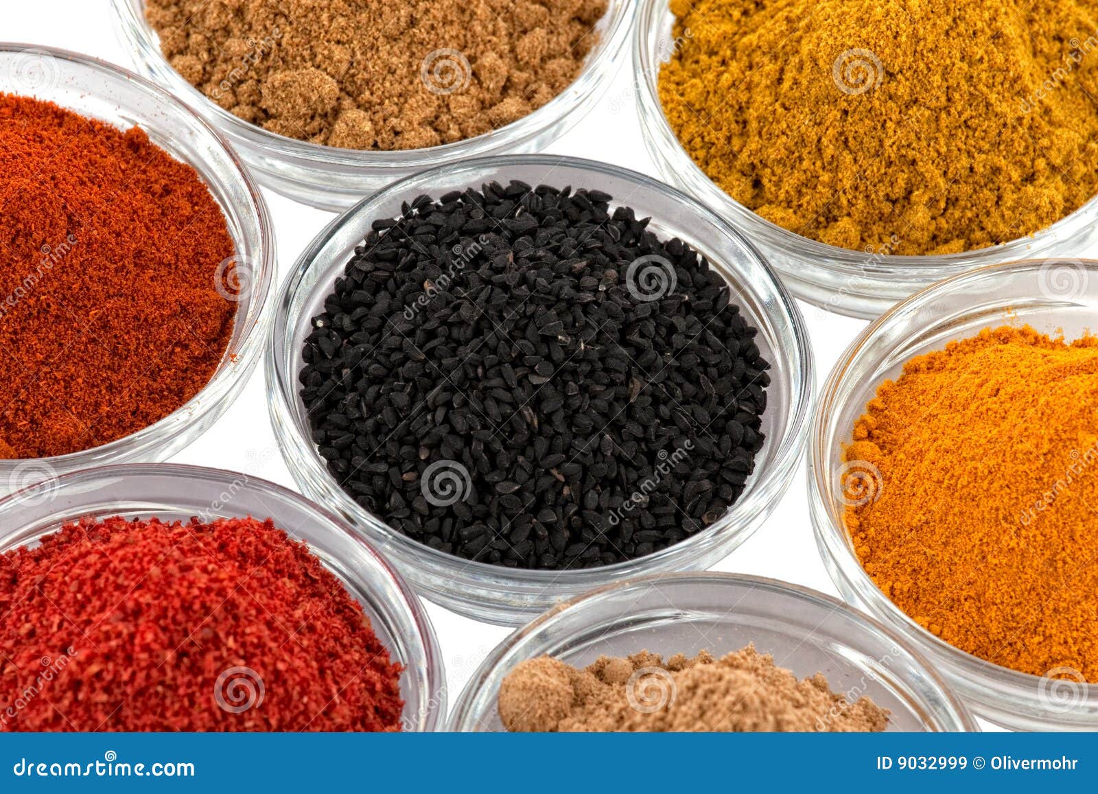 Several Indian Spices in Glass Bowls Bowl Stock Image Image of curry