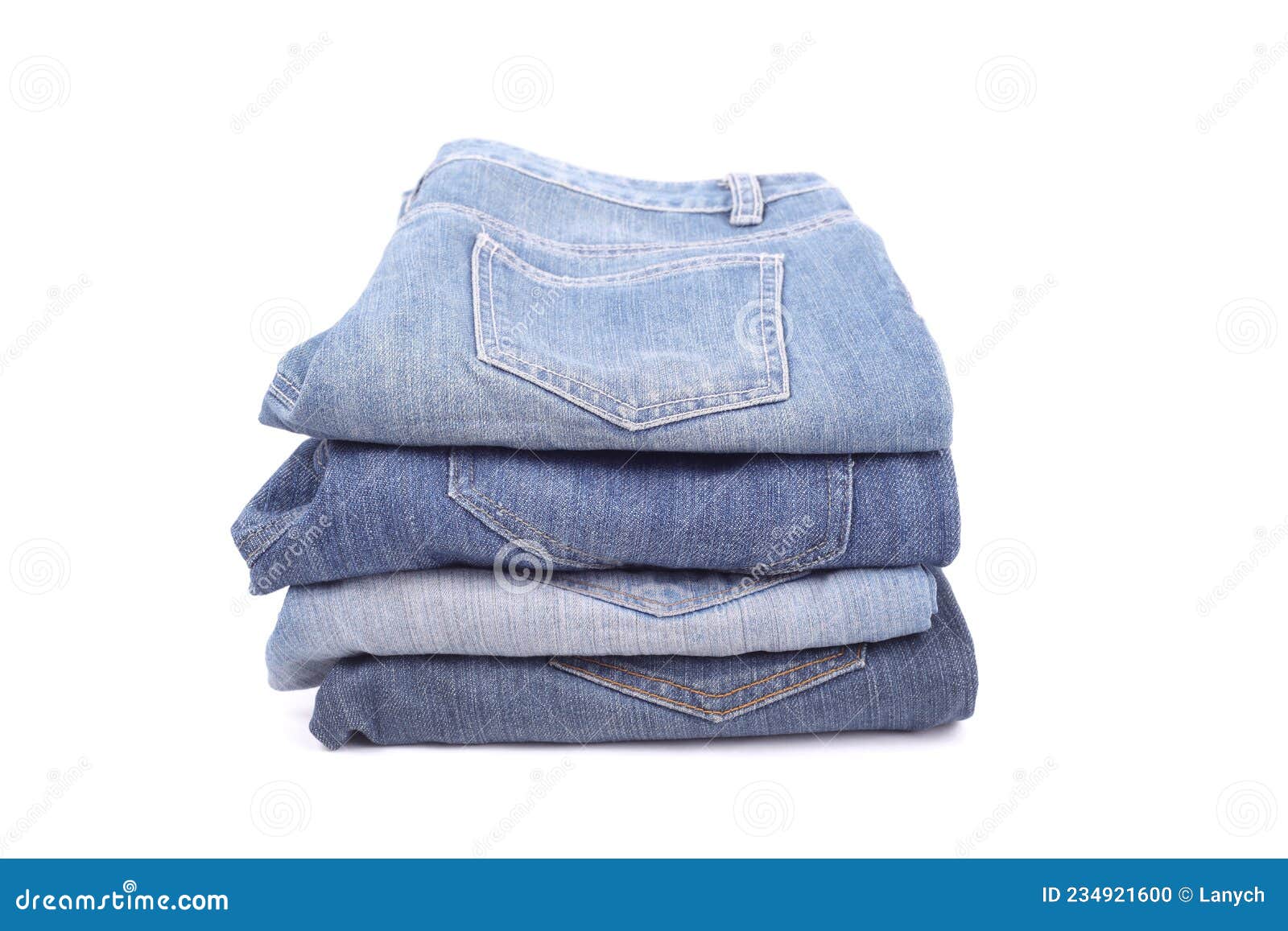 Stack of Different Types of Jeans on White Background Stock Photo ...