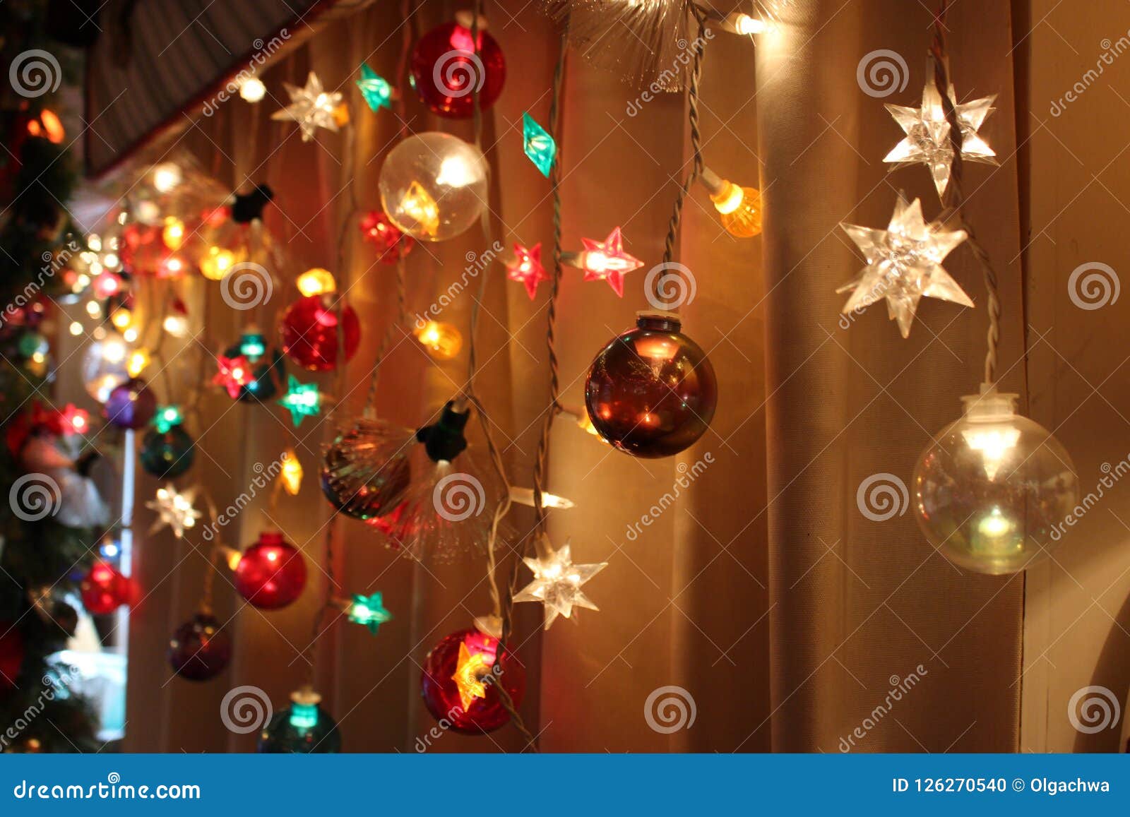 Strings of Holiday Lights Shine Brightly Stock Photo - Image of ...