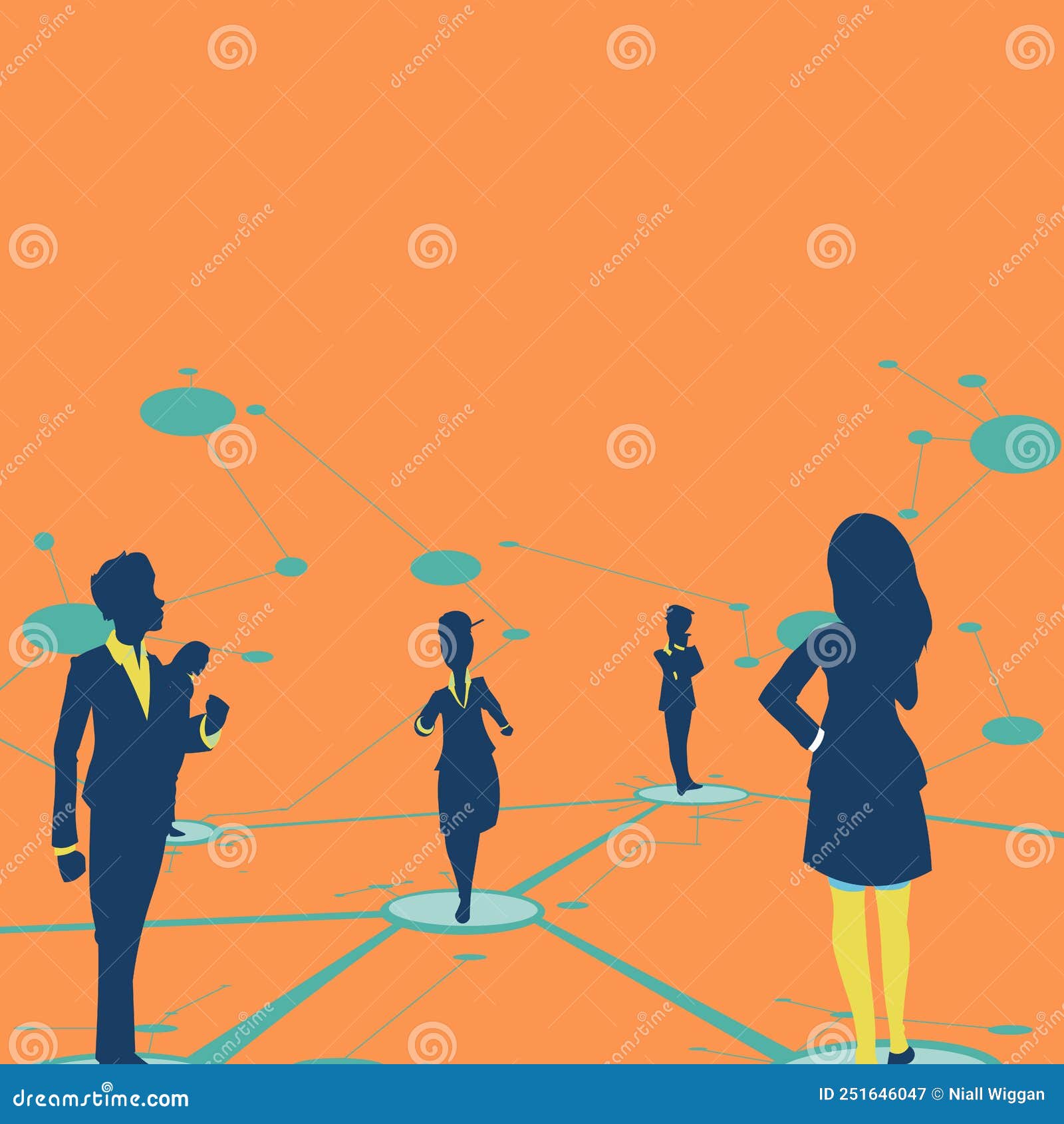 Several Team Members Standing Separate Thinking and Connected with