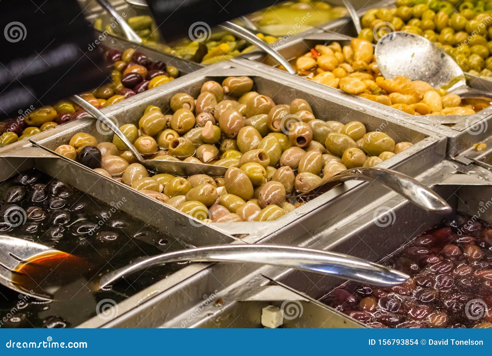 Olive bar at the grocery stock photo. Image of kalamata 156793854
