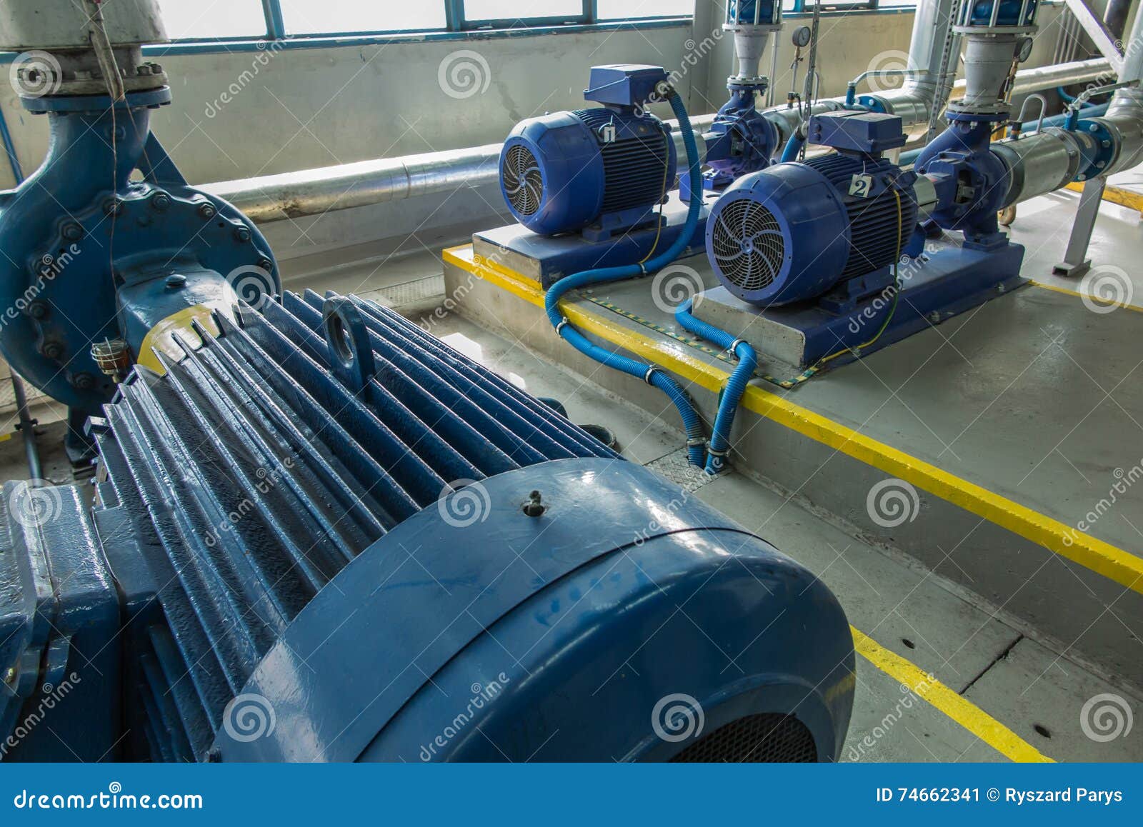 Several Water Pumps with Large Motors Stock Image Image of line