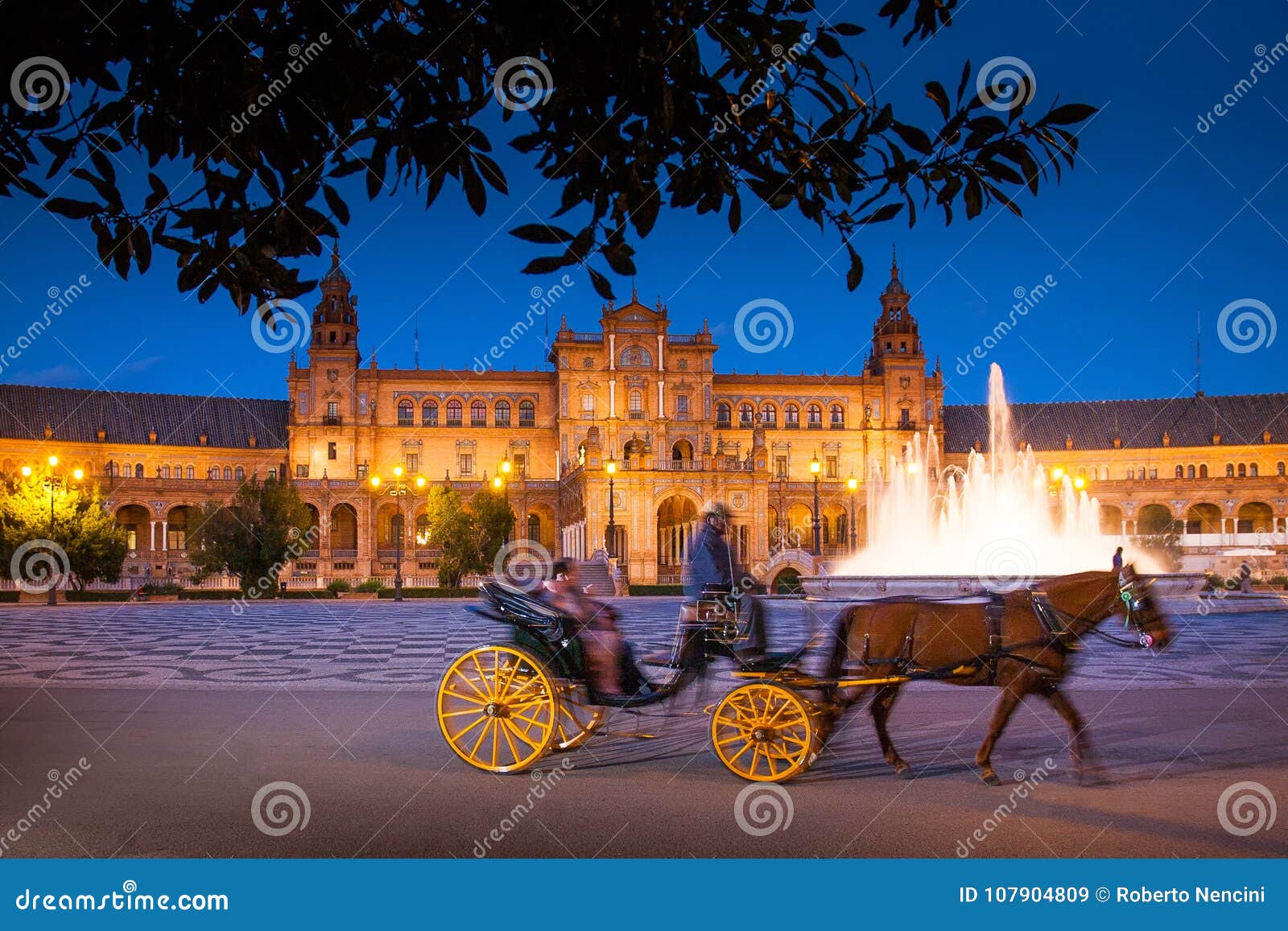 seville, andalusia, spain - plaza of spain in seville by night