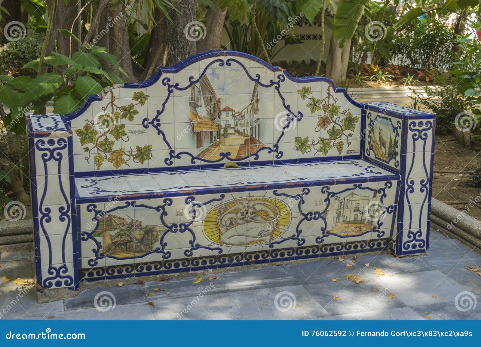 seville, bank beautiful painted tile pieces in marbella, andaluc