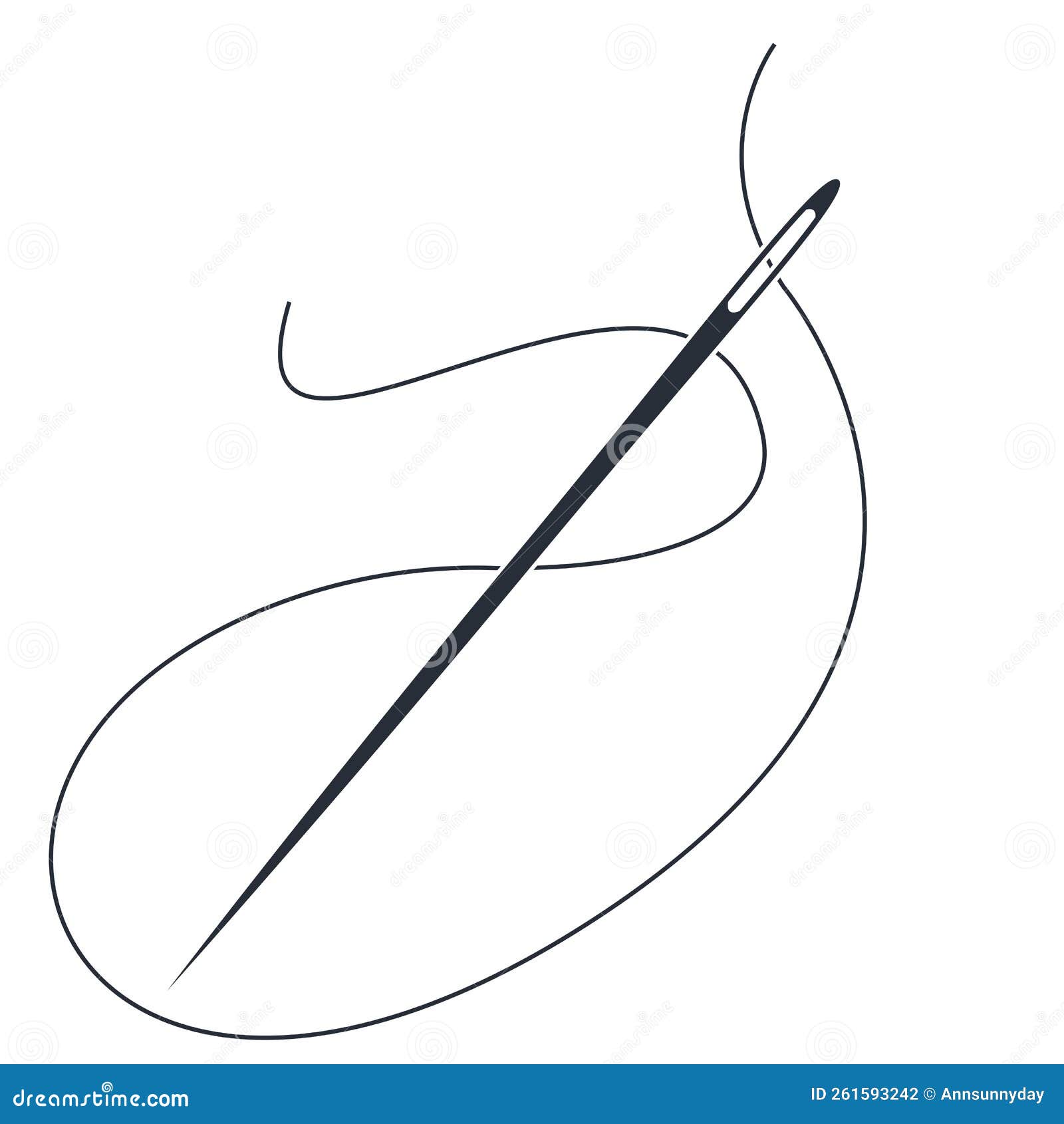 Sew Needle with Loop of Thread, Tailoring and Sewing Craft Symbol Stock