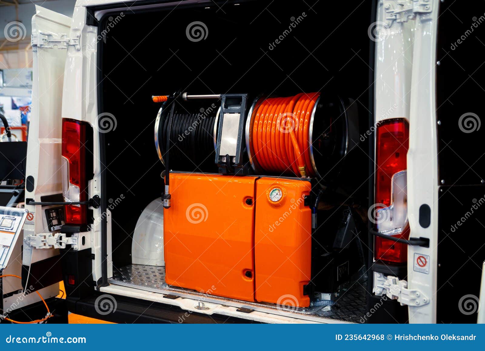 Sewer Cleaning Equipment Vehicle. Sewer Washing Machine Stock Photo