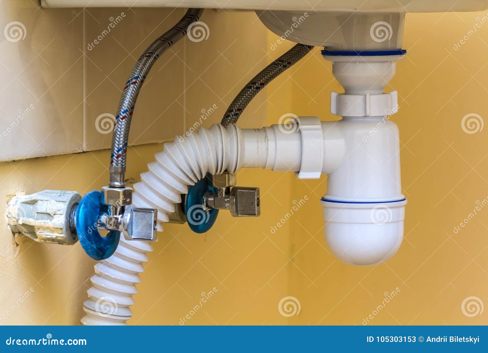 Sewer Drain Pipes Under The Kitchen Sinkplumbing Fixture And Fa Stock Image Image Of Kitchen