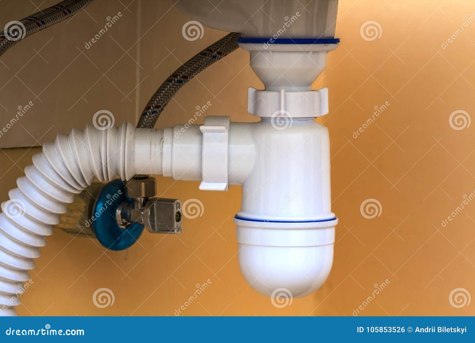 Sewer Drain Pipes Under The Kitchen Sink Plumbing Fixture