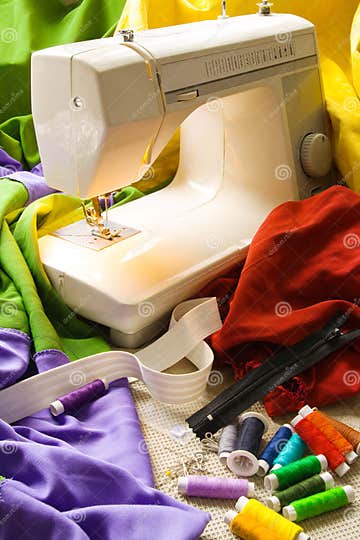 Sewing stock image. Image of thread, green, items, white - 12950605