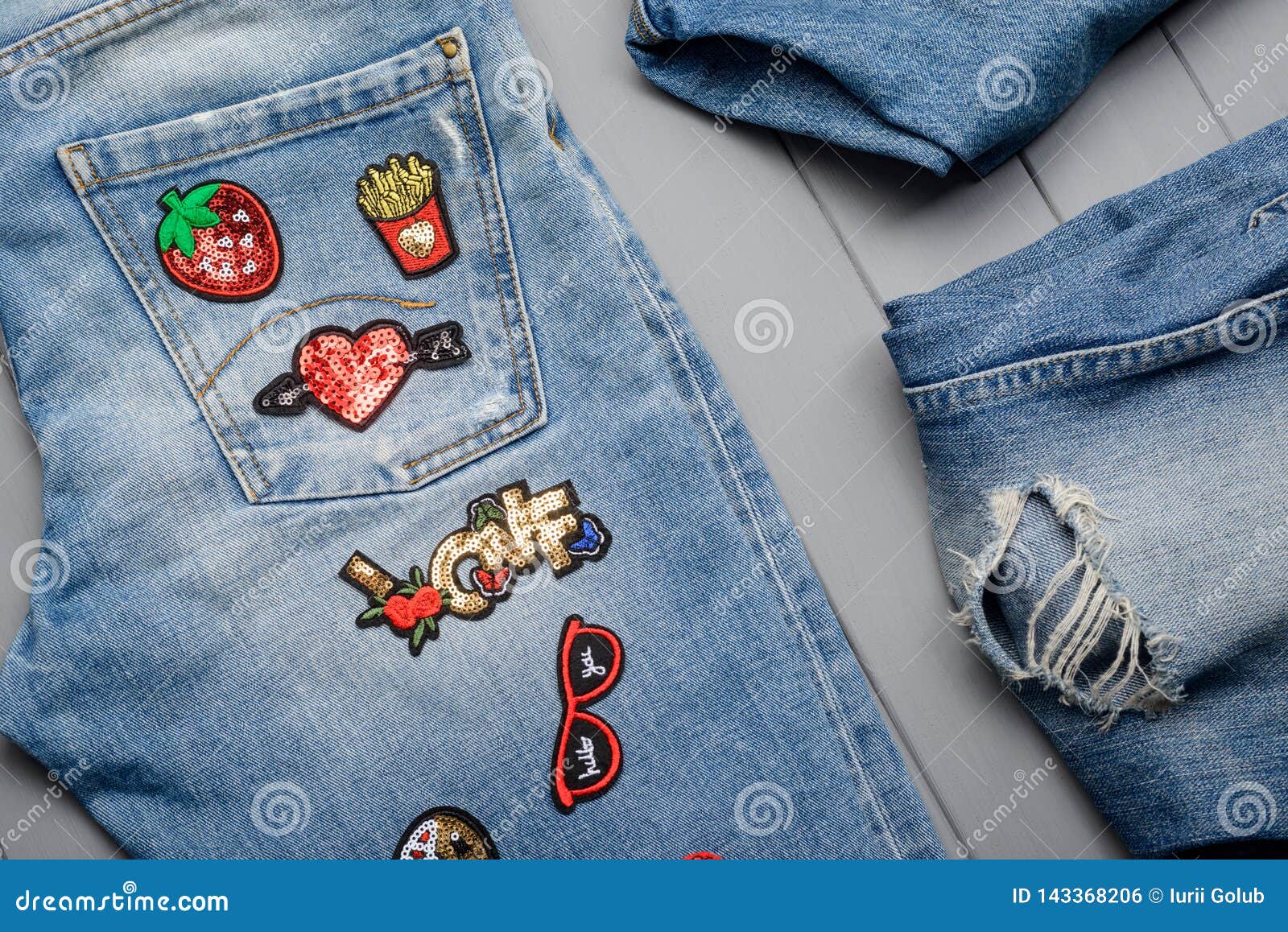 Sewing Beautiful Patches To Jeans Stock Photo - Image of heart, girl:  143368206